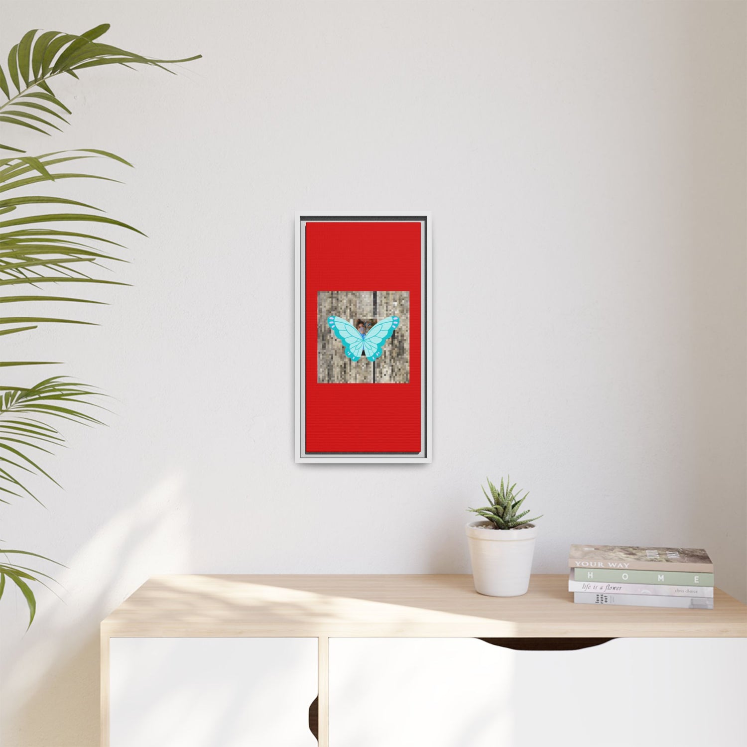 Blue Butterfly Framed Canvas Art – Matte Multi‑Color Wall Print