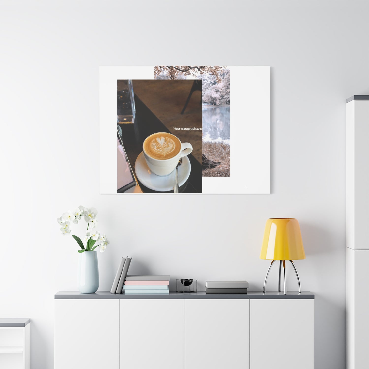 Latte &amp; Landscape Matte Canvas Wall Art — Coffee Shop Photo Collage