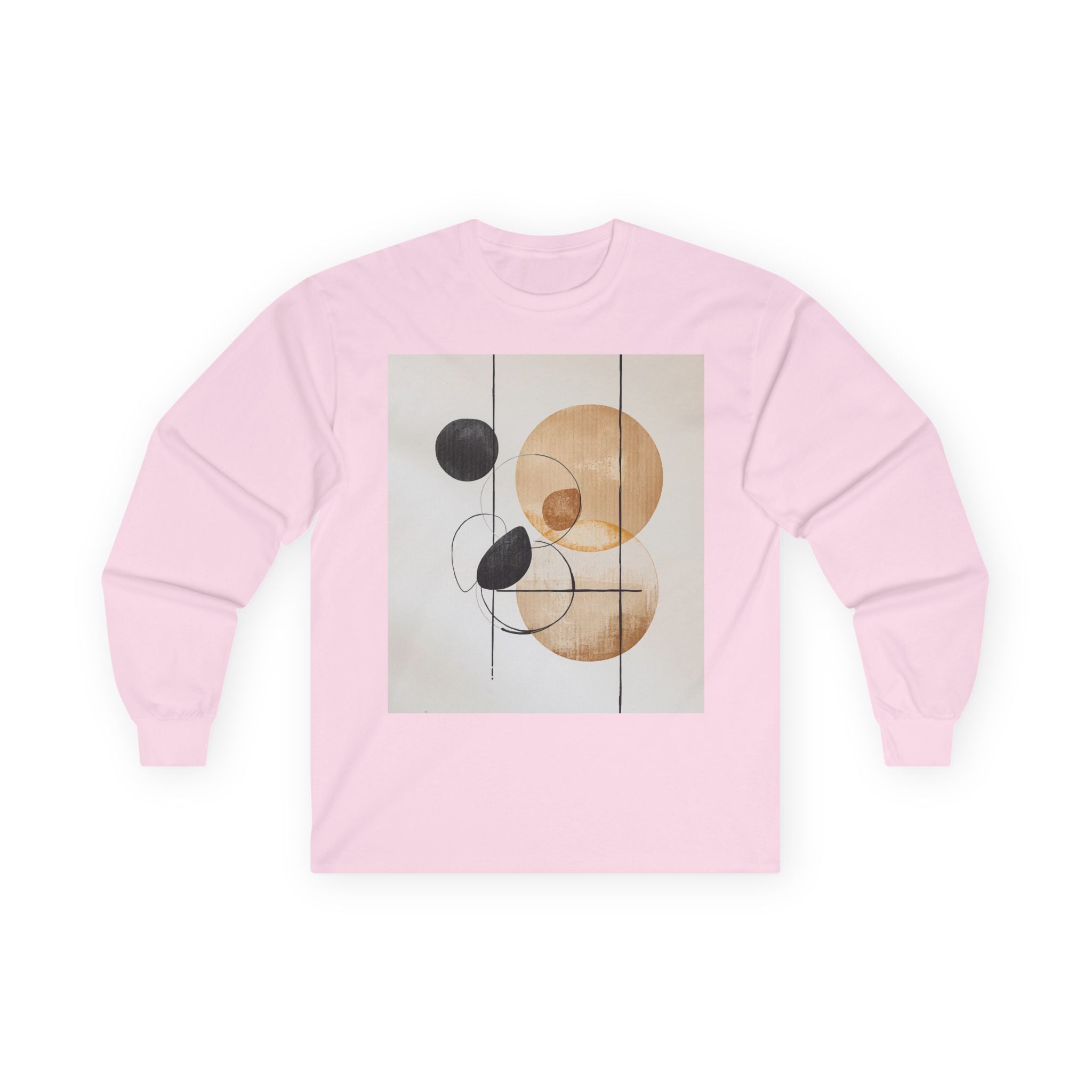 Abstract Geometric Art Long Sleeve Tee — Neutral Circle Composition