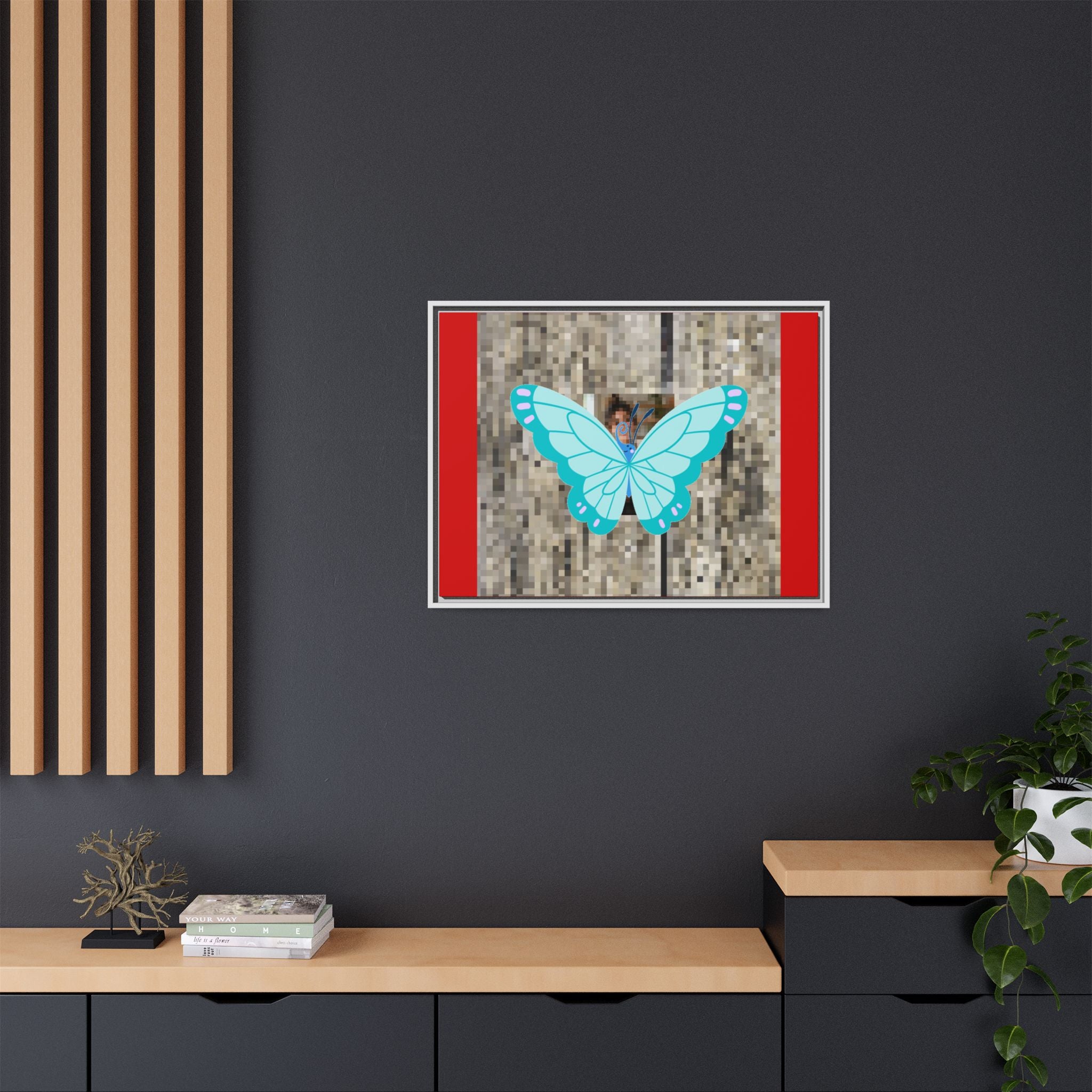 Blue Butterfly Framed Canvas Art – Matte Multi‑Color Wall Print