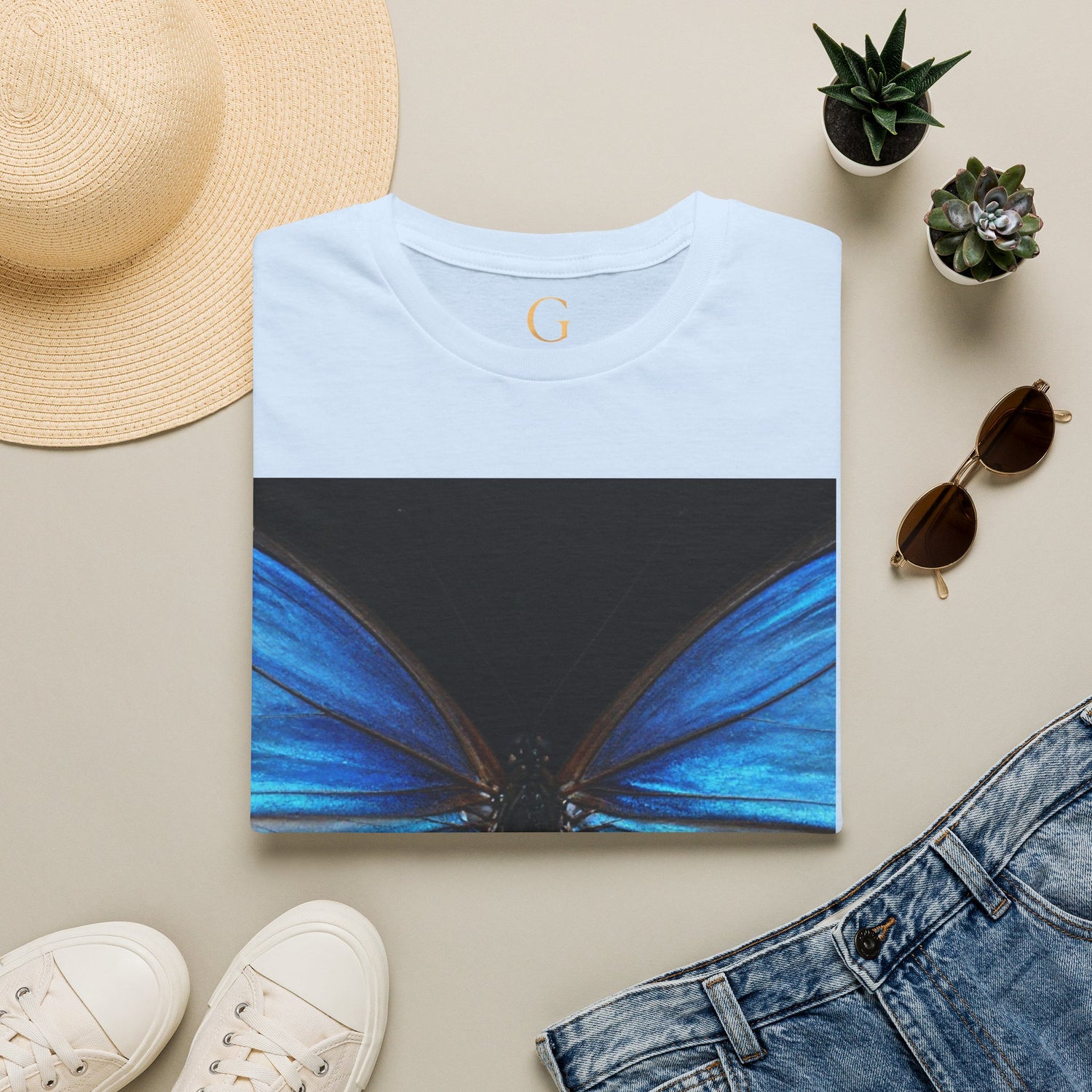 Blue Morph Butterfly T-Shirt — Vibrant Nature Graphic Tee