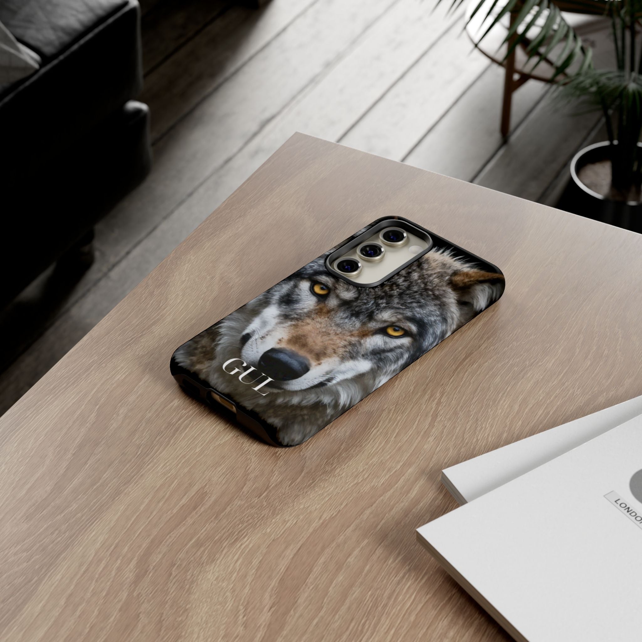Wolf Eyes Phone Case — Fierce Wildlife iPhone Protective Case with ‘GUL’ Text
