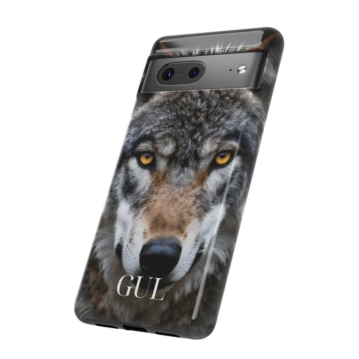 Wolf Eyes Phone Case — Fierce Wildlife iPhone Protective Case with ‘GUL’ Text