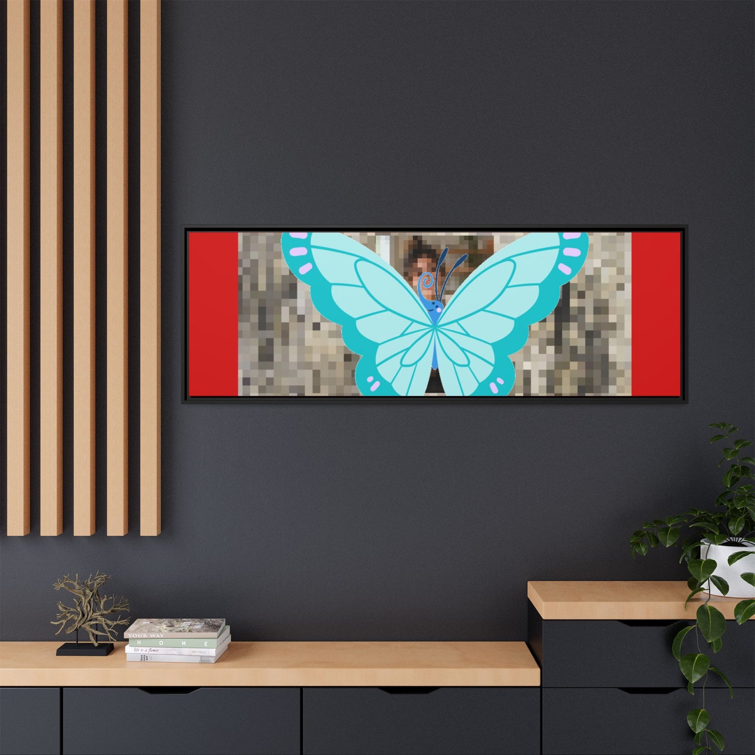 Blue Butterfly Framed Canvas Art – Matte Multi‑Color Wall Print