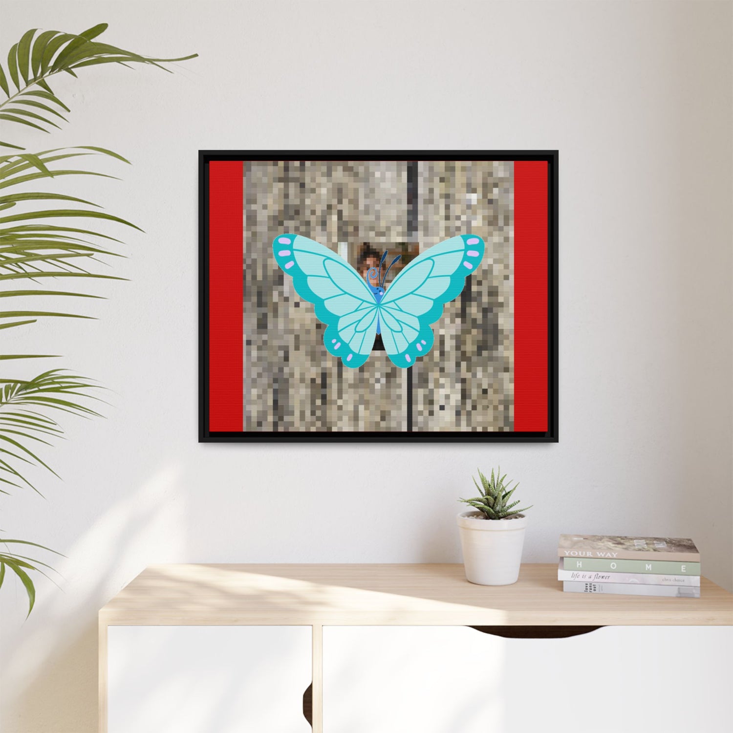 Blue Butterfly Framed Canvas Art – Matte Multi‑Color Wall Print