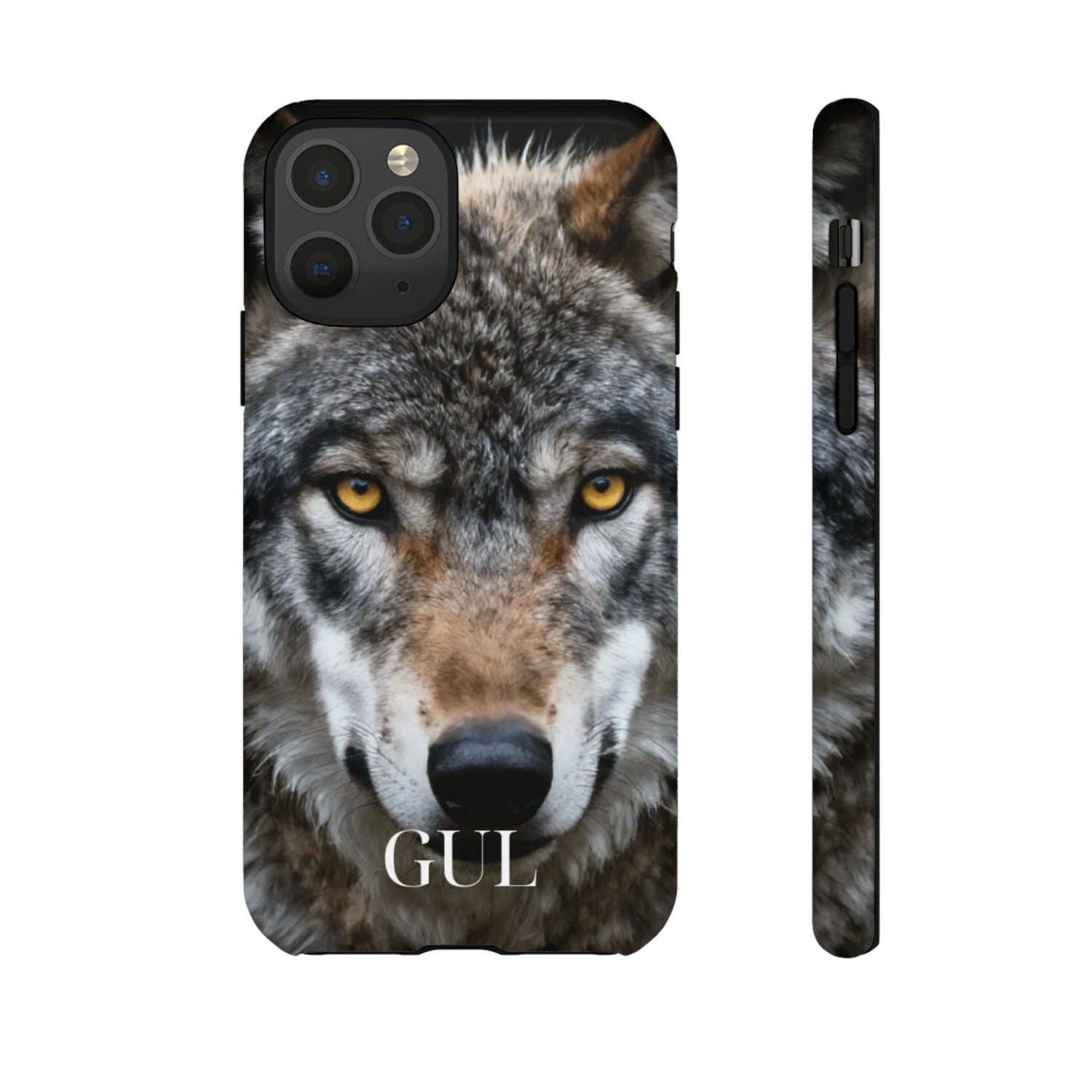 Wolf Eyes Phone Case — Fierce Wildlife iPhone Protective Case with ‘GUL’ Text