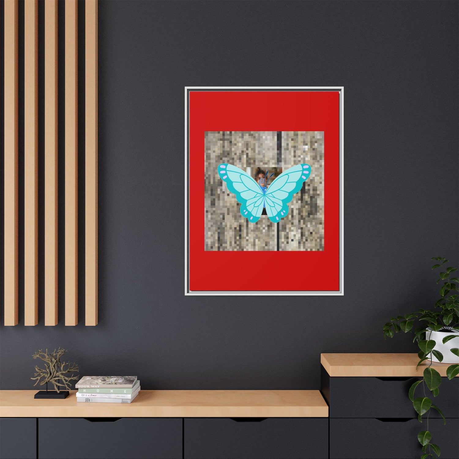Blue Butterfly Framed Canvas Art – Matte Multi‑Color Wall Print