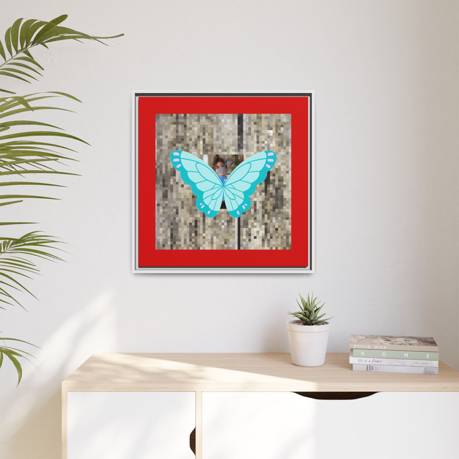 Blue Butterfly Framed Canvas Art – Matte Multi‑Color Wall Print