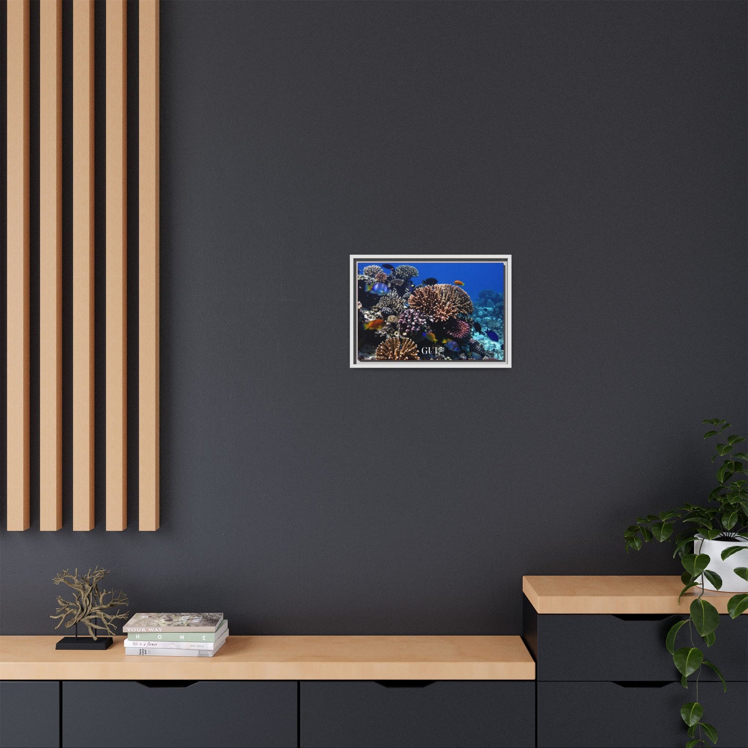 Framed Coral Reef Matte Canvas Wall Art — Tropical Ocean Photography Print