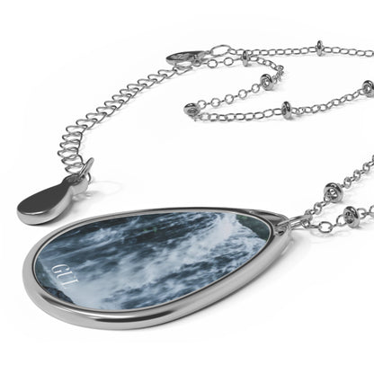 Oval Waterfall Necklace — Teardrop Pendant with Waterfall Photo Insert