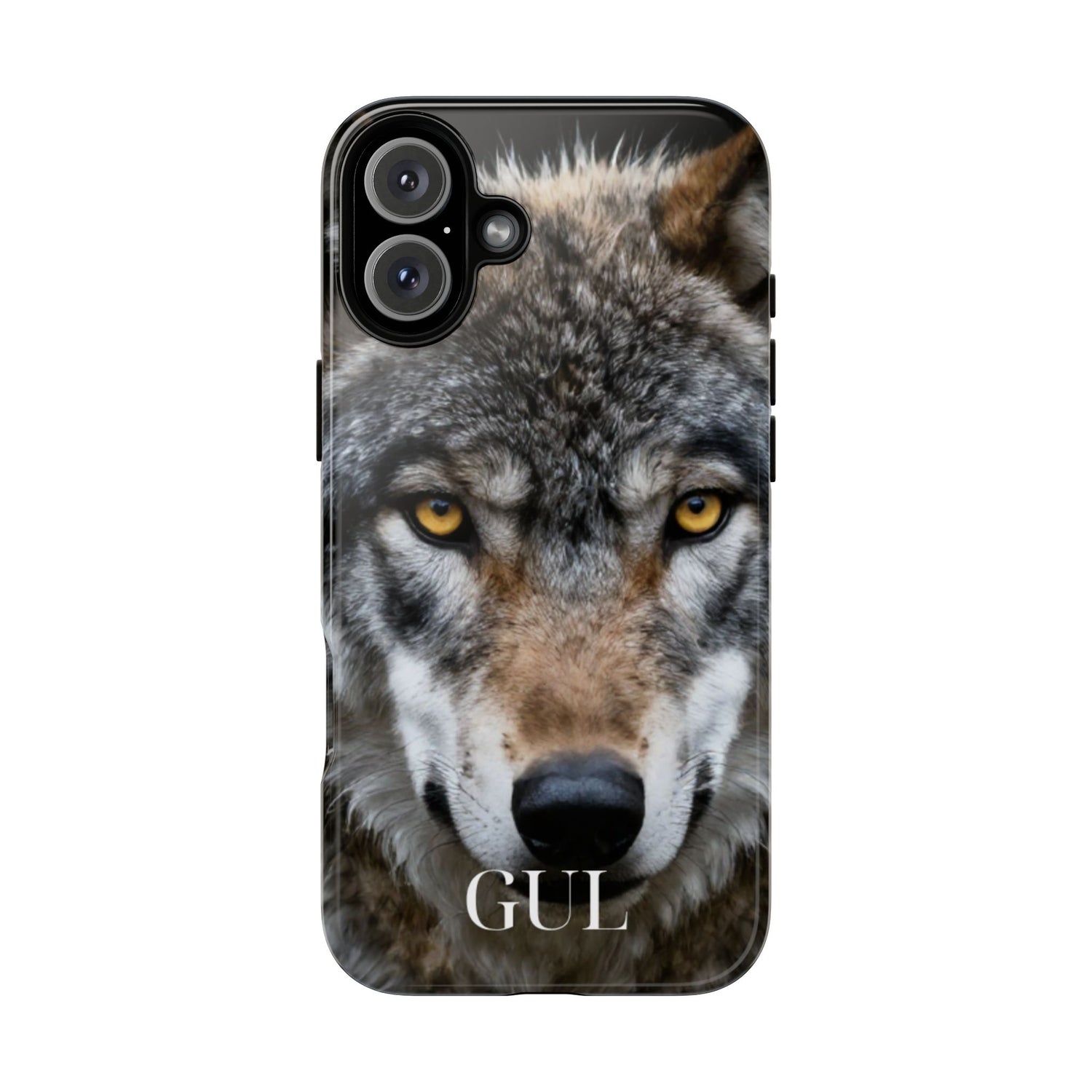 Wolf Eyes Phone Case — Fierce Wildlife iPhone Protective Case with ‘GUL’ Text