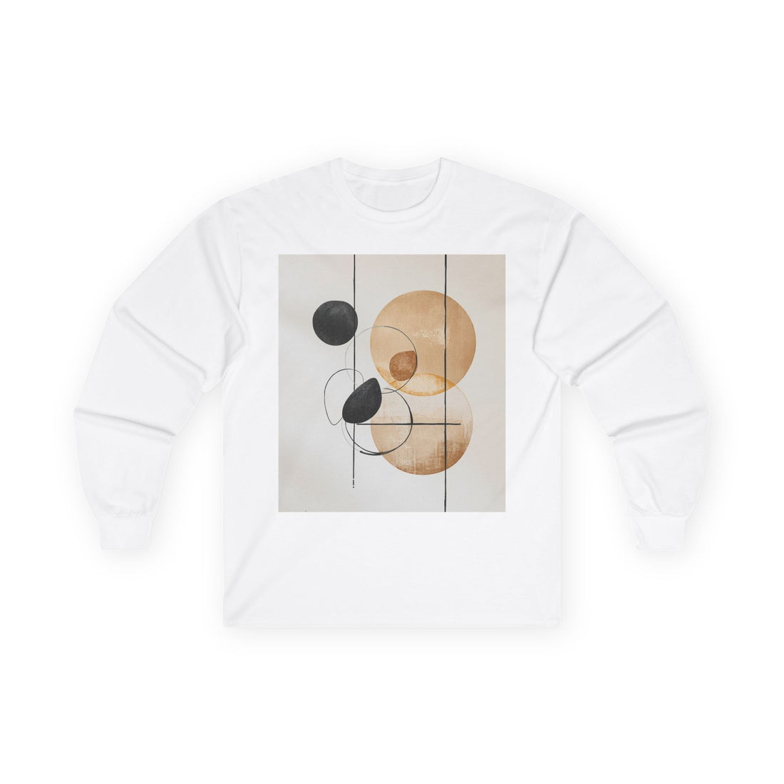 Abstract Geometric Art Long Sleeve Tee — Neutral Circle Composition