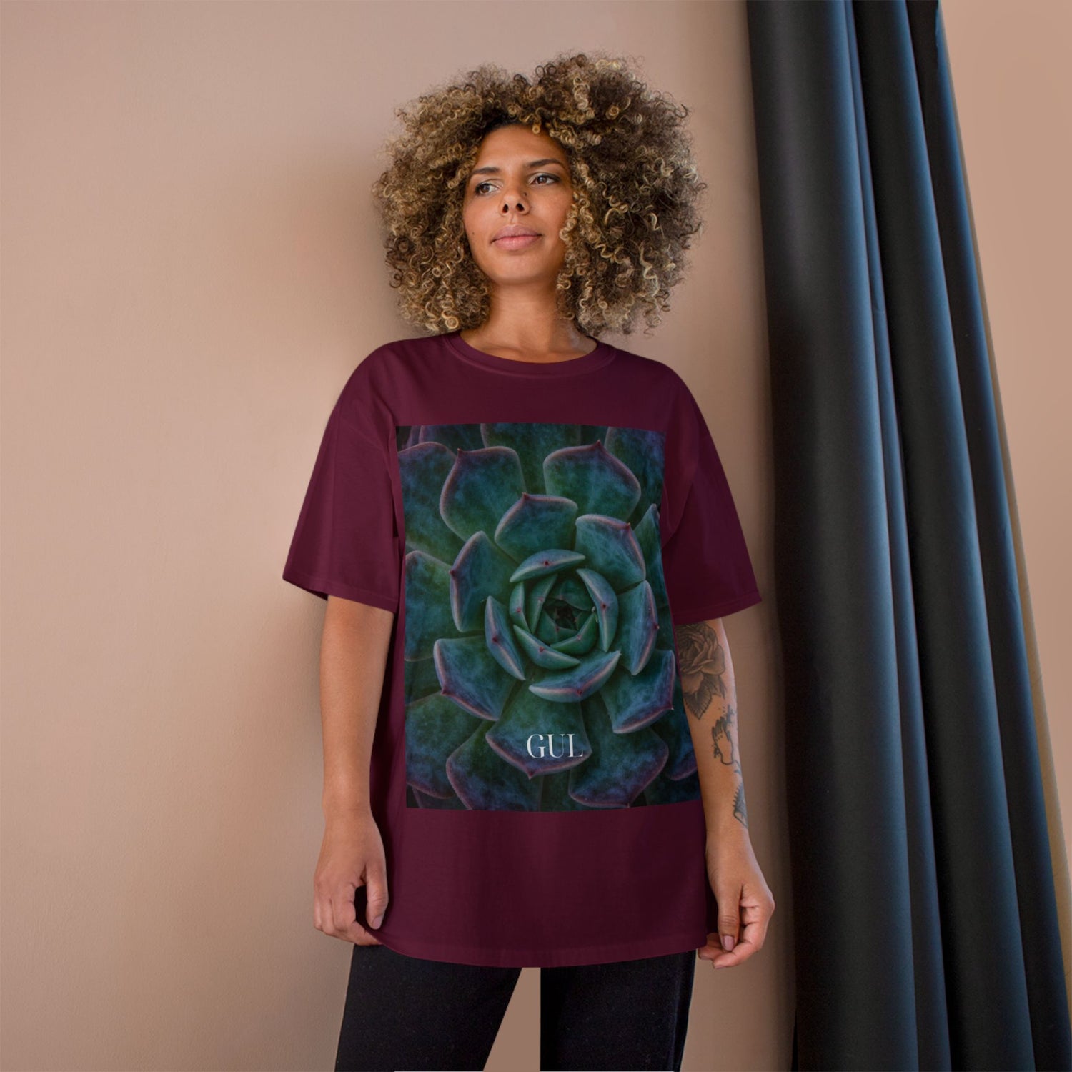 Champion Graphic T‑Shirt — Succulent &amp; Pyramid Photo Print Tee