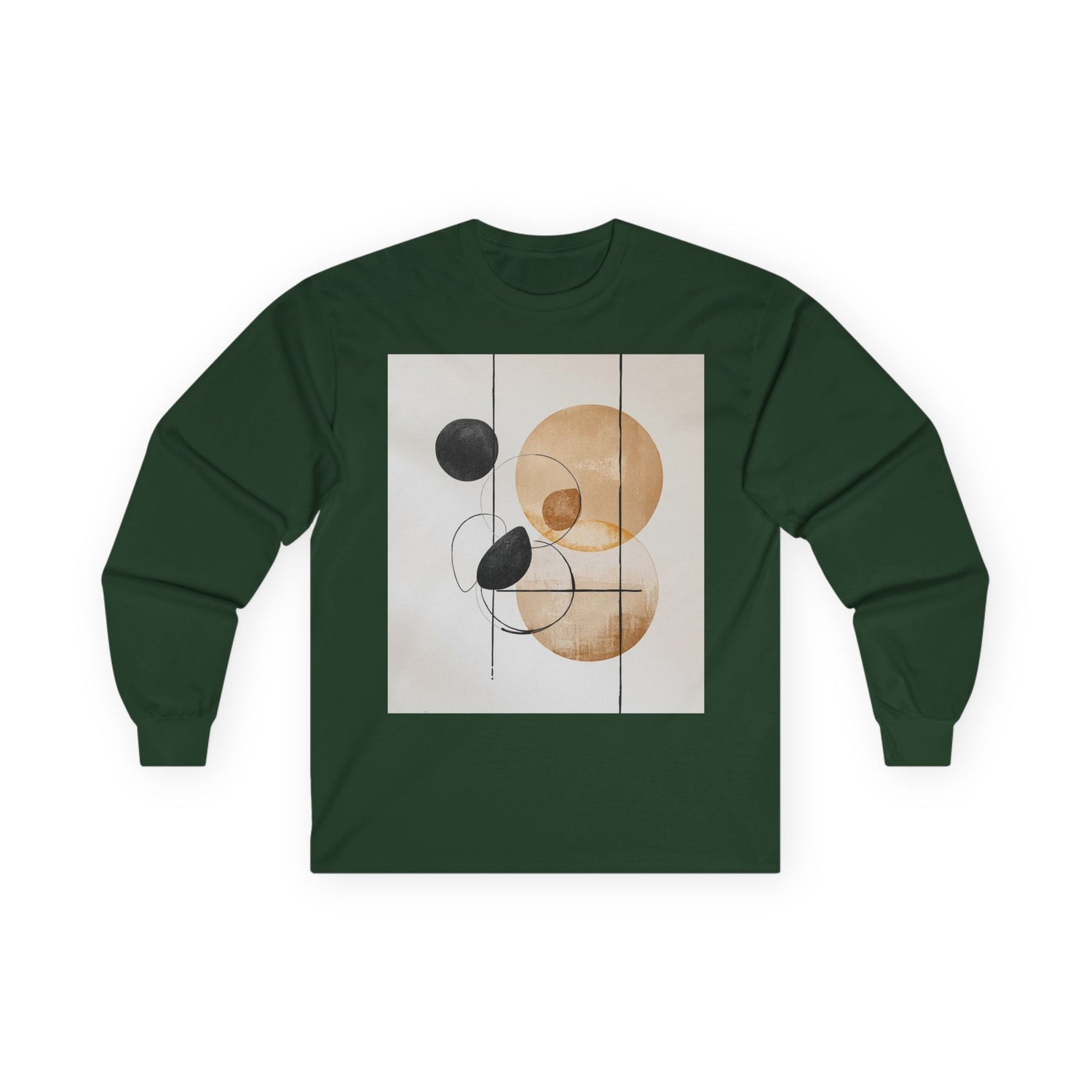 Abstract Geometric Art Long Sleeve Tee — Neutral Circle Composition