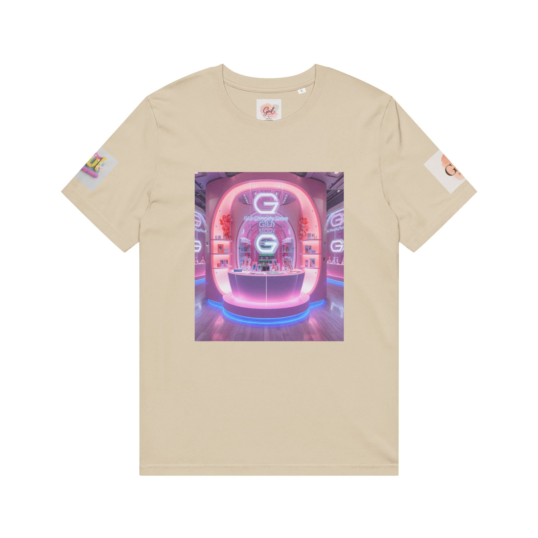 Custom Logo T-Shirt | Neon Gradient Shopping Bag Graphic Tee