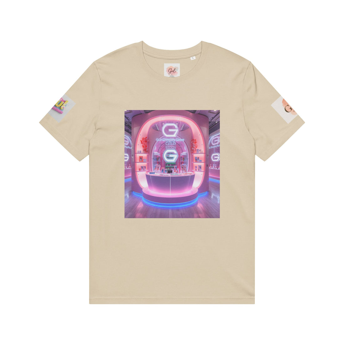 Custom Logo T-Shirt | Neon Gradient Shopping Bag Graphic Tee