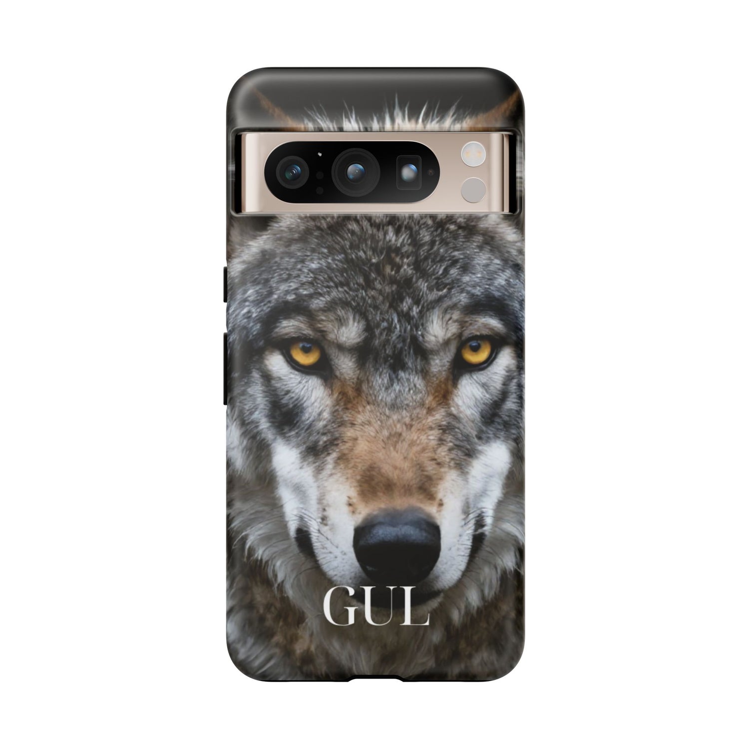 Wolf Eyes Phone Case — Fierce Wildlife iPhone Protective Case with ‘GUL’ Text