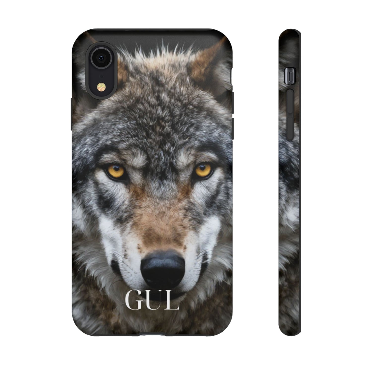 Wolf Eyes Phone Case — Fierce Wildlife iPhone Protective Case with ‘GUL’ Text