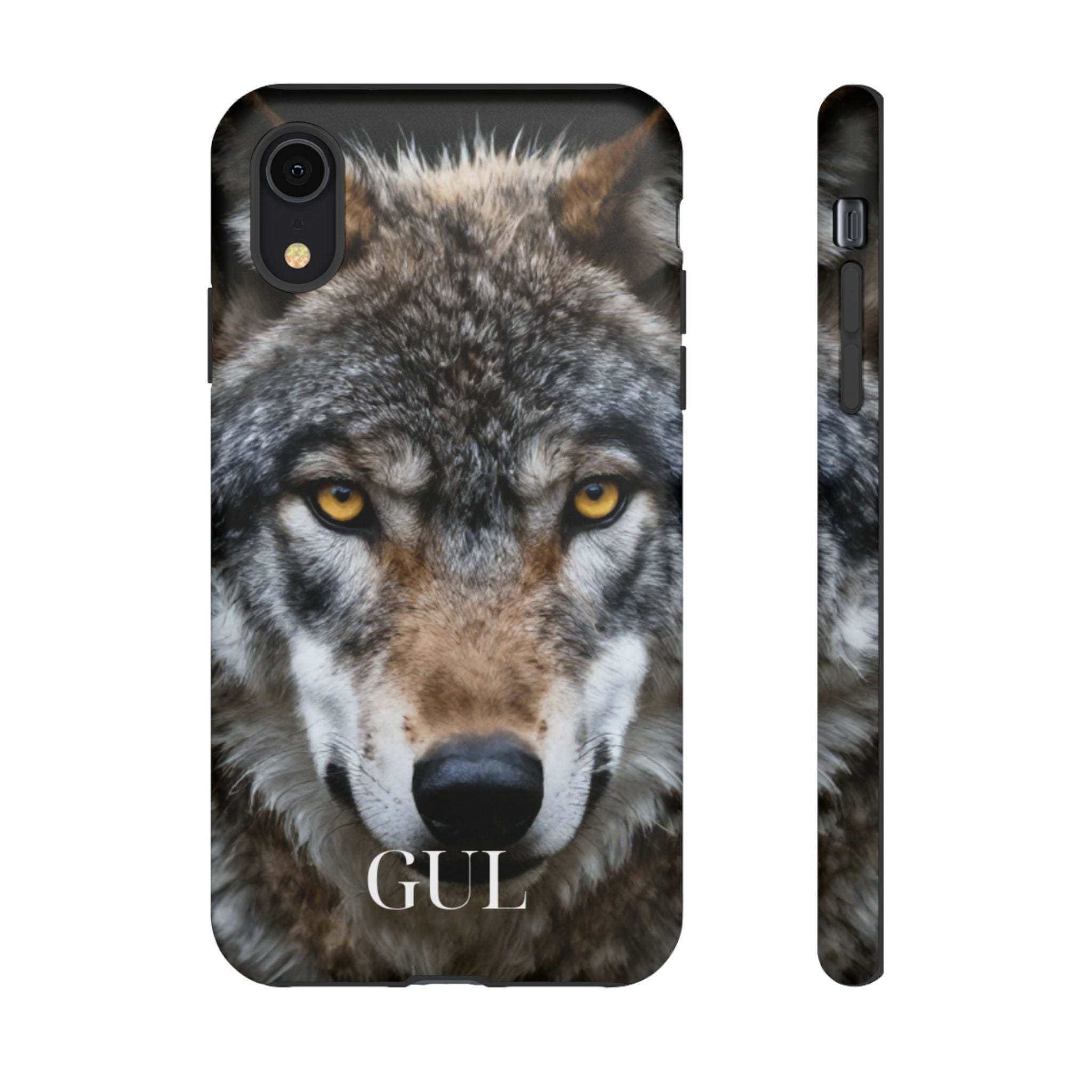 Wolf Eyes Phone Case — Fierce Wildlife iPhone Protective Case with ‘GUL’ Text