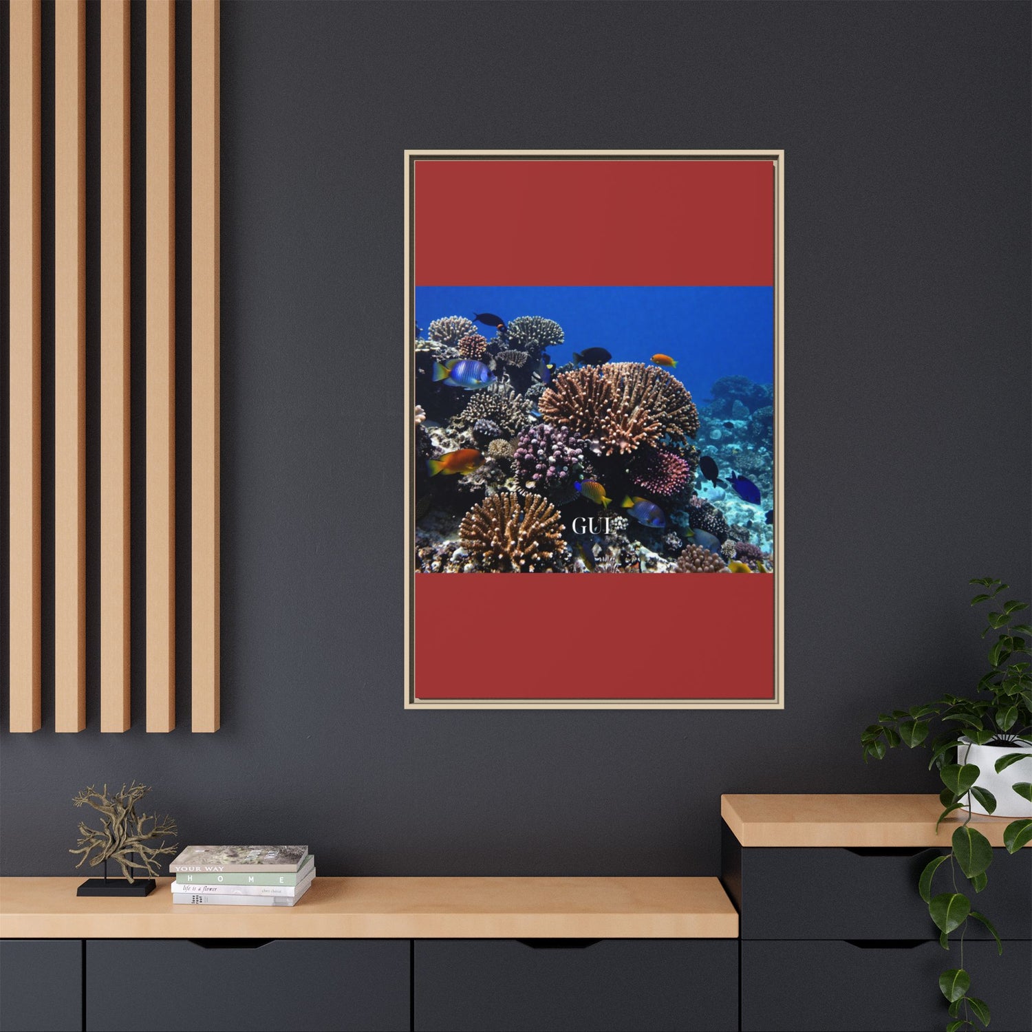 Framed Coral Reef Matte Canvas Wall Art — Tropical Ocean Photography Print