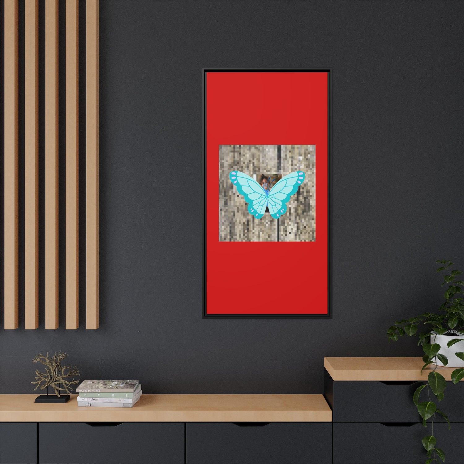 Blue Butterfly Framed Canvas Art – Matte Multi‑Color Wall Print