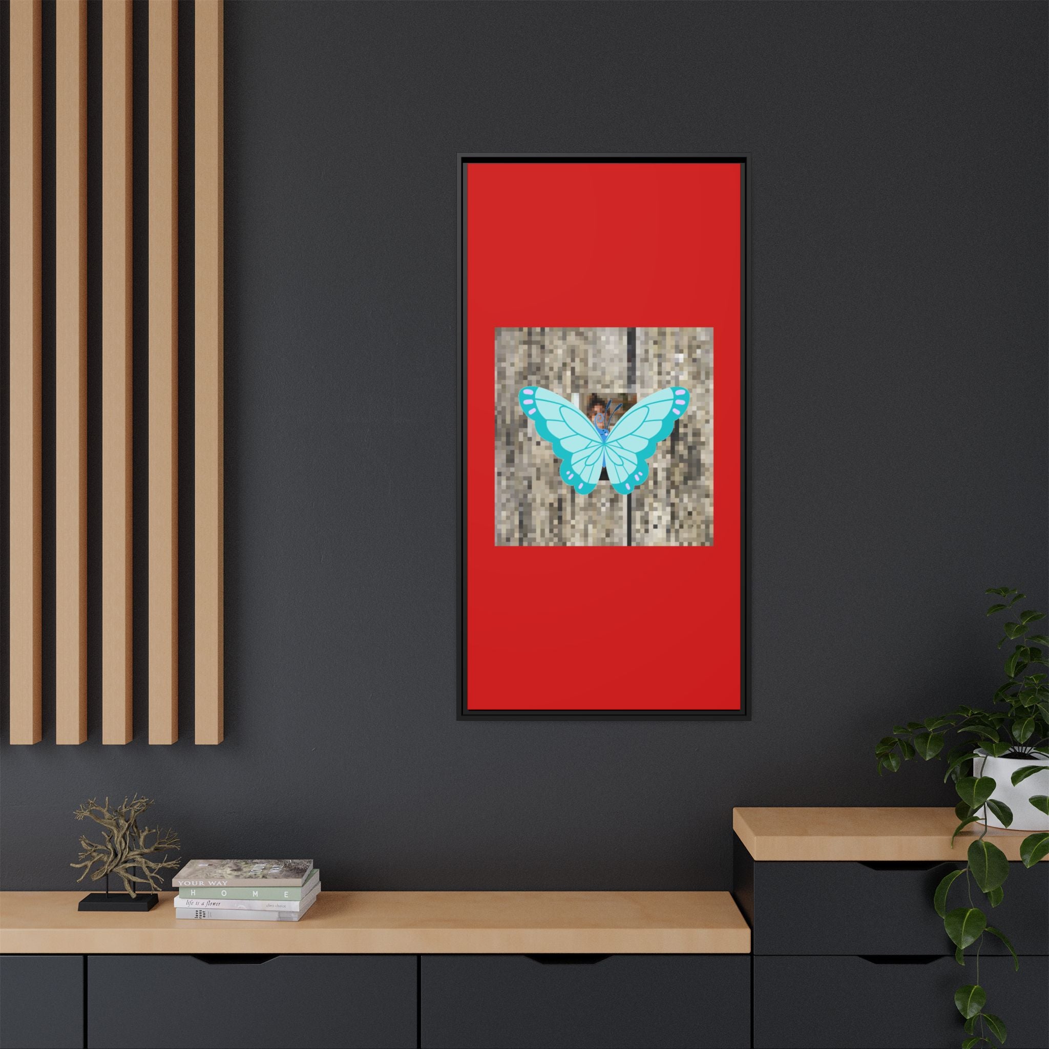 Blue Butterfly Framed Canvas Art – Matte Multi‑Color Wall Print