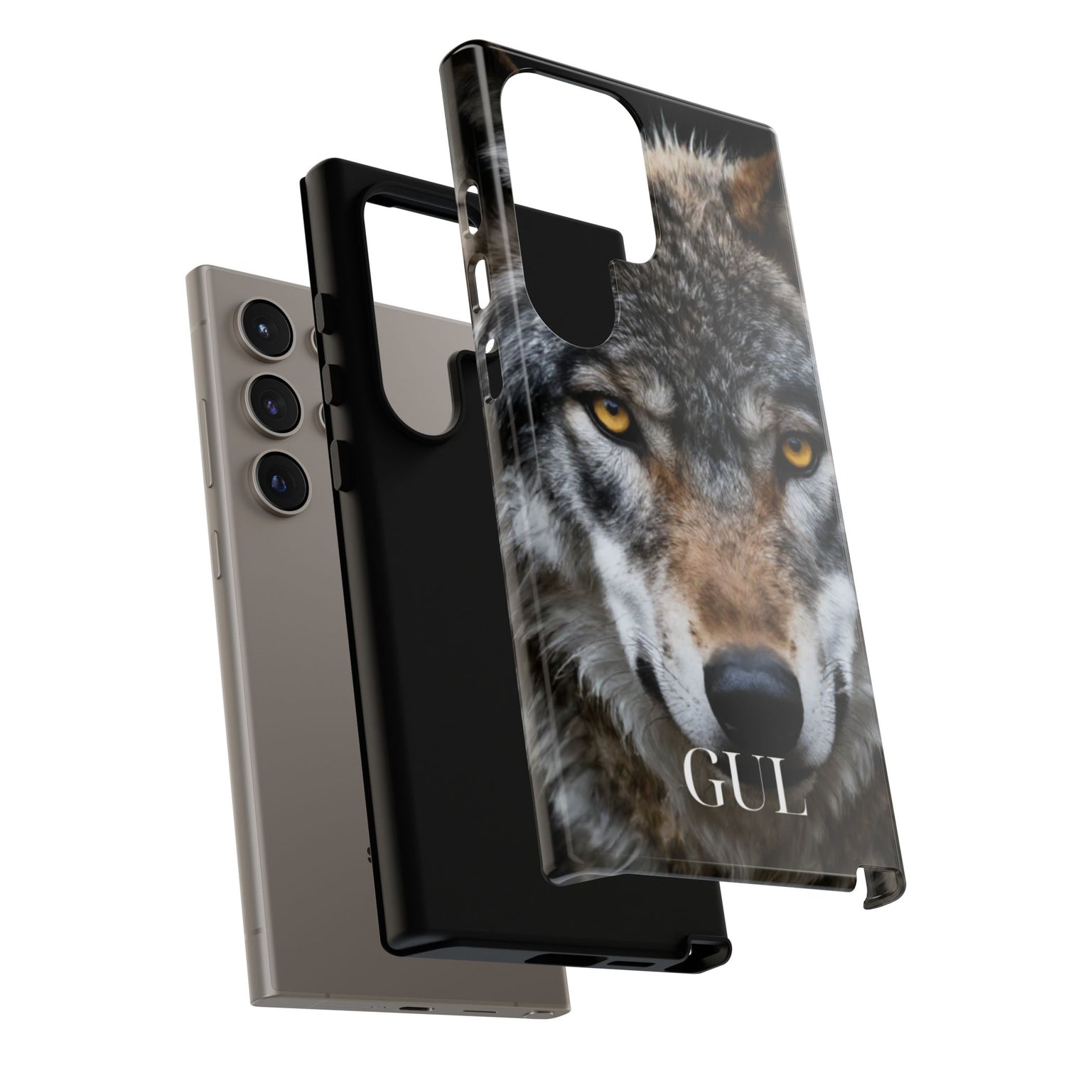 Wolf Eyes Phone Case — Fierce Wildlife iPhone Protective Case with ‘GUL’ Text