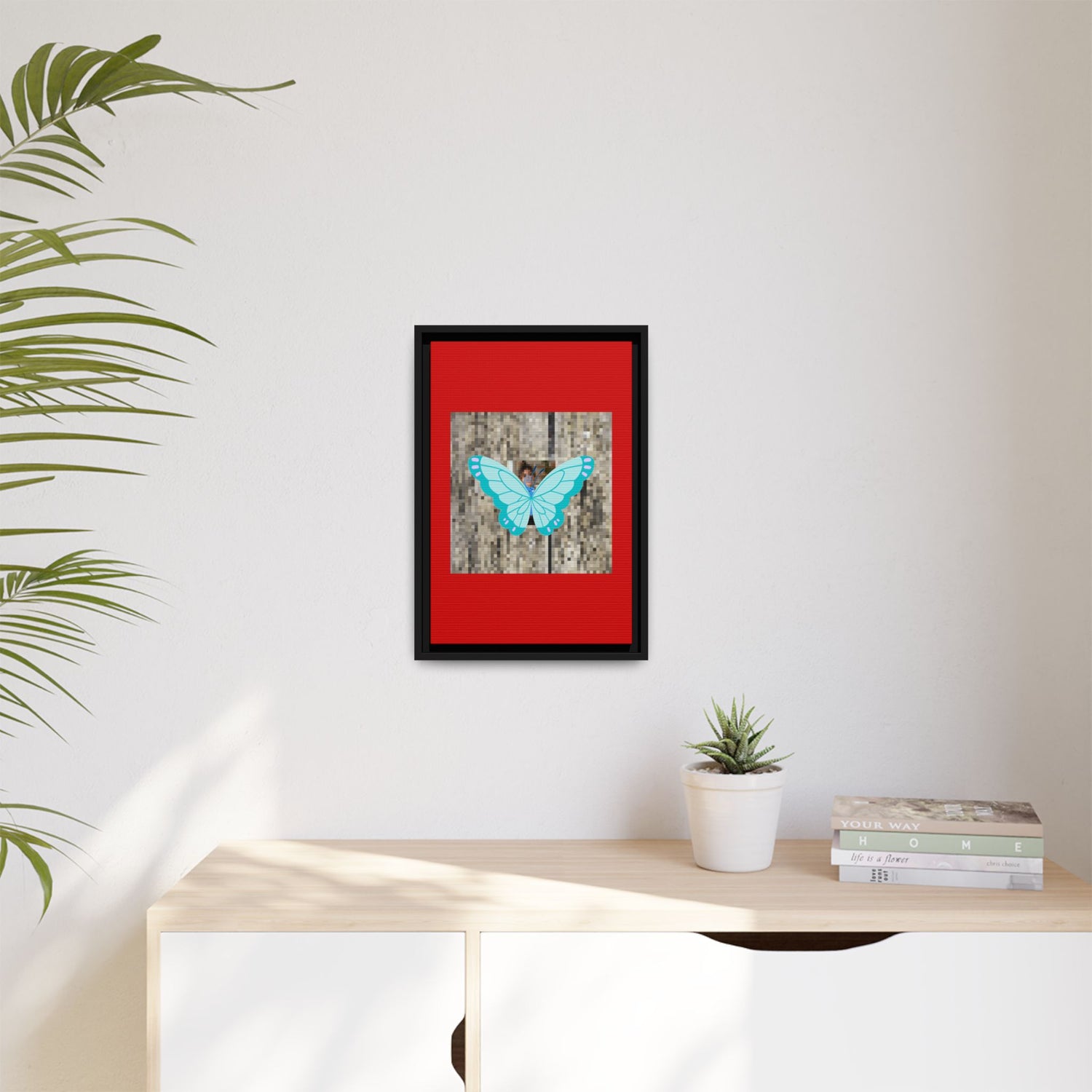 Blue Butterfly Framed Canvas Art – Matte Multi‑Color Wall Print