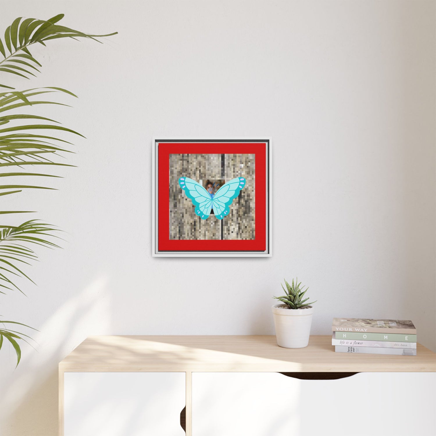 Blue Butterfly Framed Canvas Art – Matte Multi‑Color Wall Print