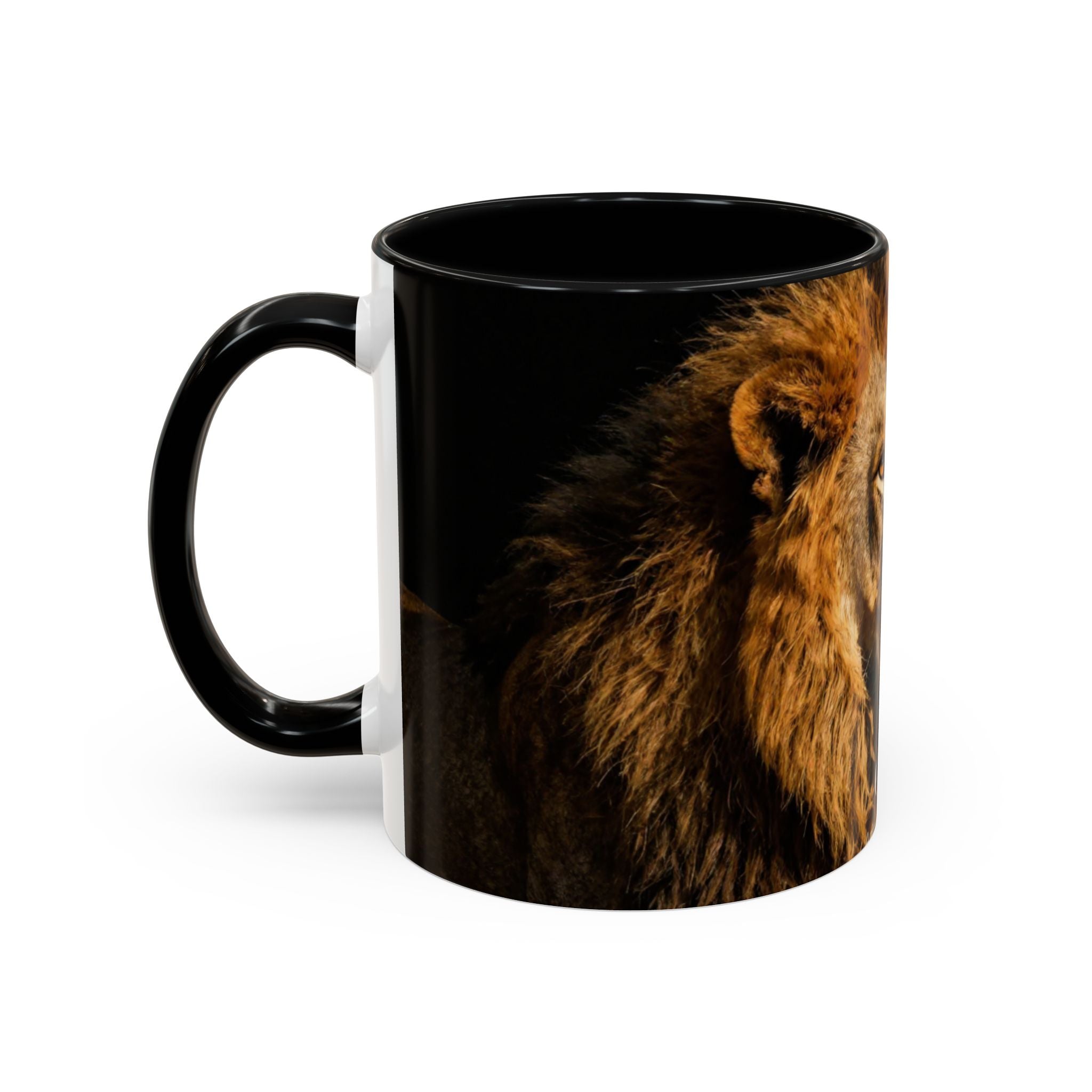 Majestic Lion Accent Coffee Mug — Bold Wildlife Portrait Tea Cup (11/15oz)