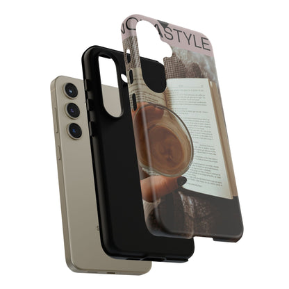 Cozy Reading Phone Case — Coffee &amp; Book Protective Cover