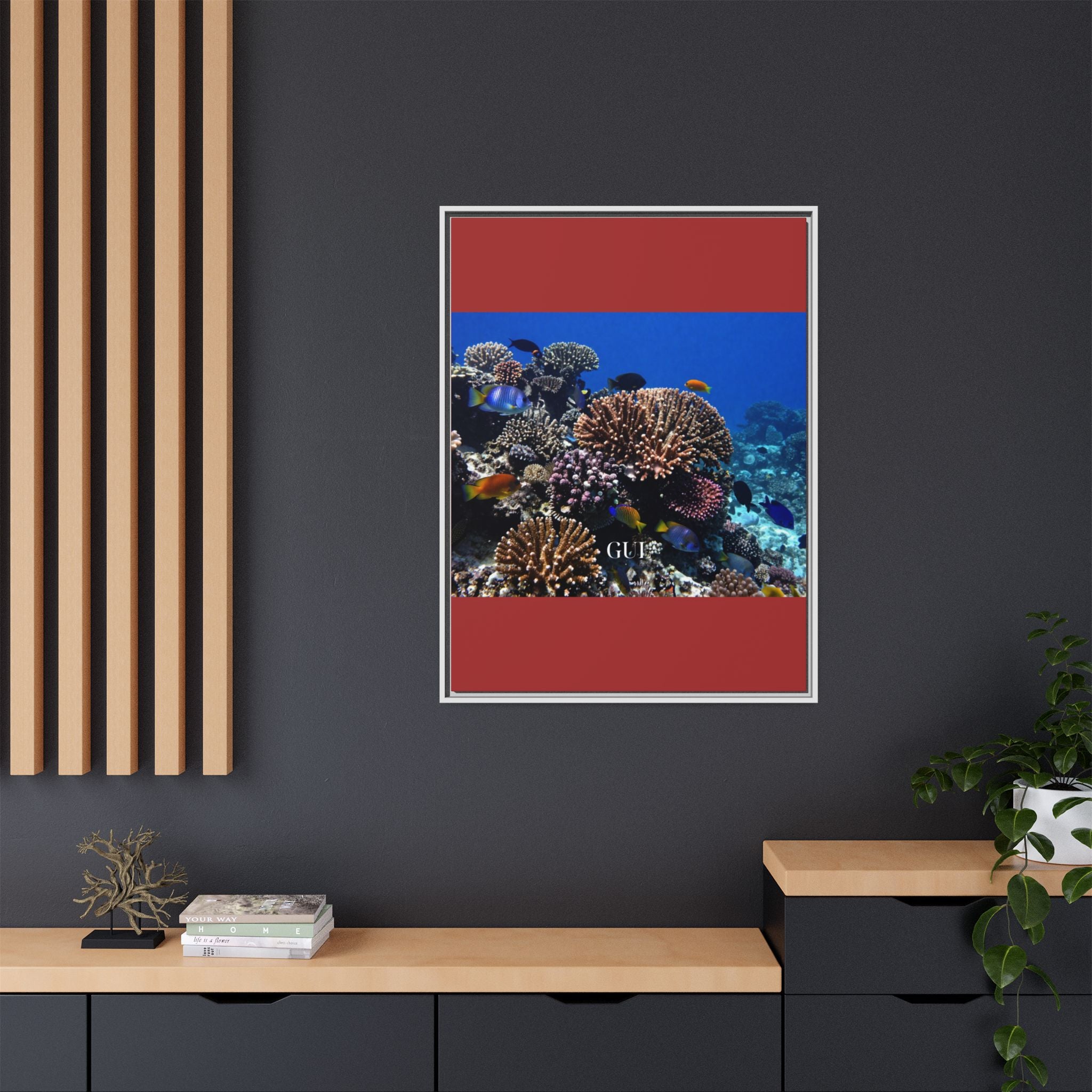 Framed Coral Reef Matte Canvas Wall Art — Tropical Ocean Photography Print