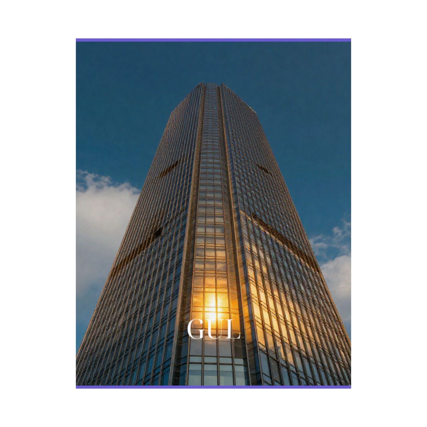 Skyscraper Sunset Matte Vertical Poster — Modern Architectural Wall Art ("GLL" Accent)