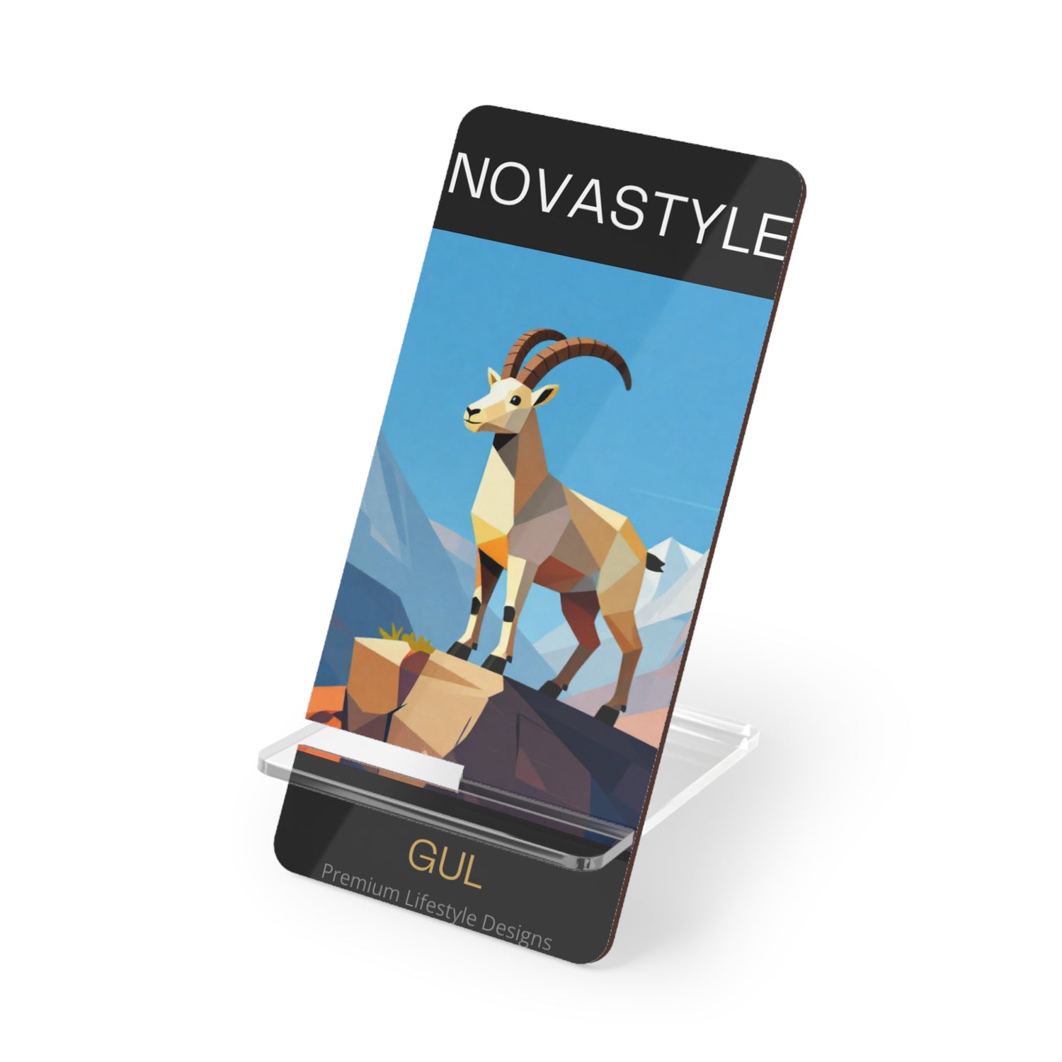Goat Mountain Phone Stand — Foldable Mobile Display Stand with Geometric Goat Design