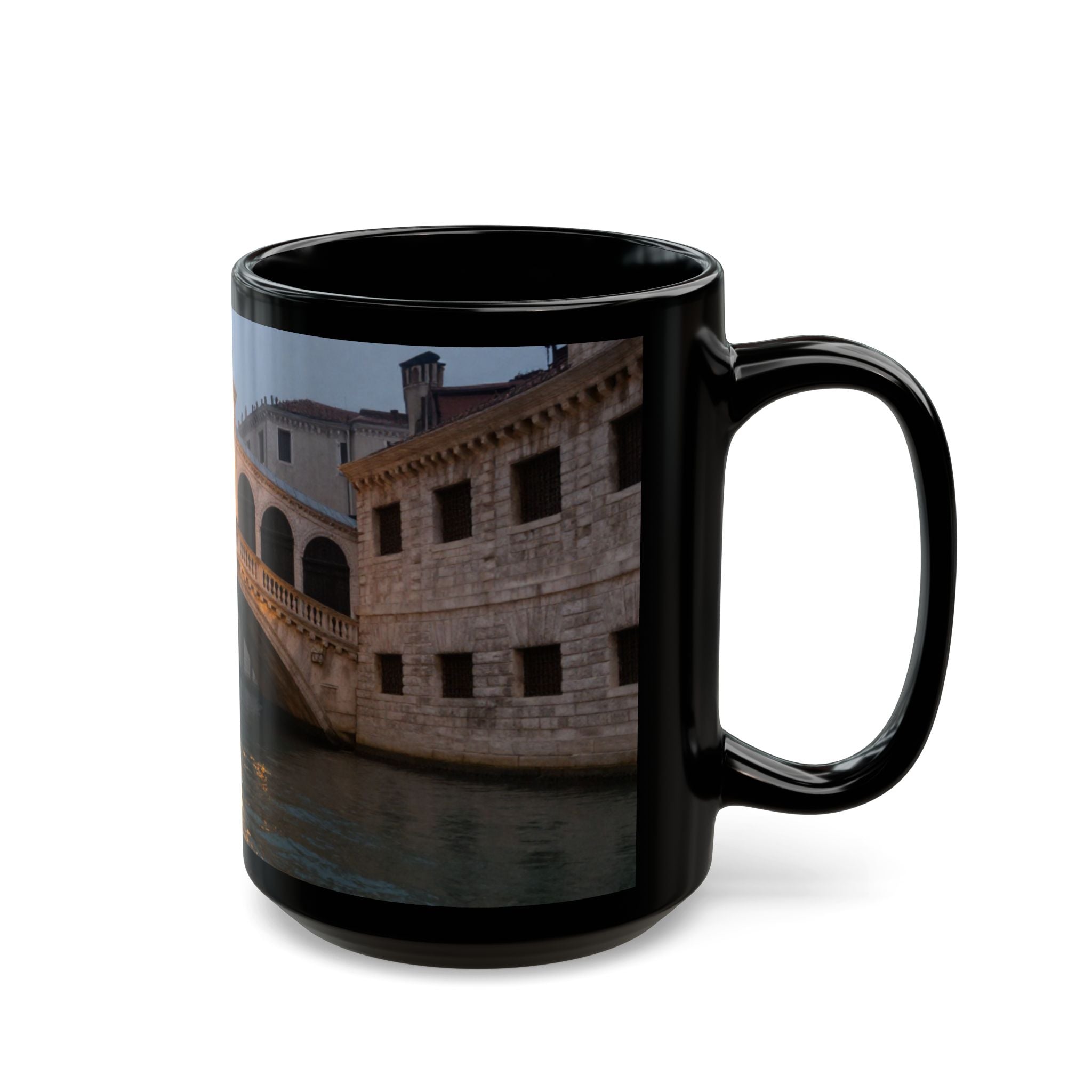 Venice Rialto Bridge Black Photo Mug – Scenic Italy Travel Coffee Cup (11oz/15oz)