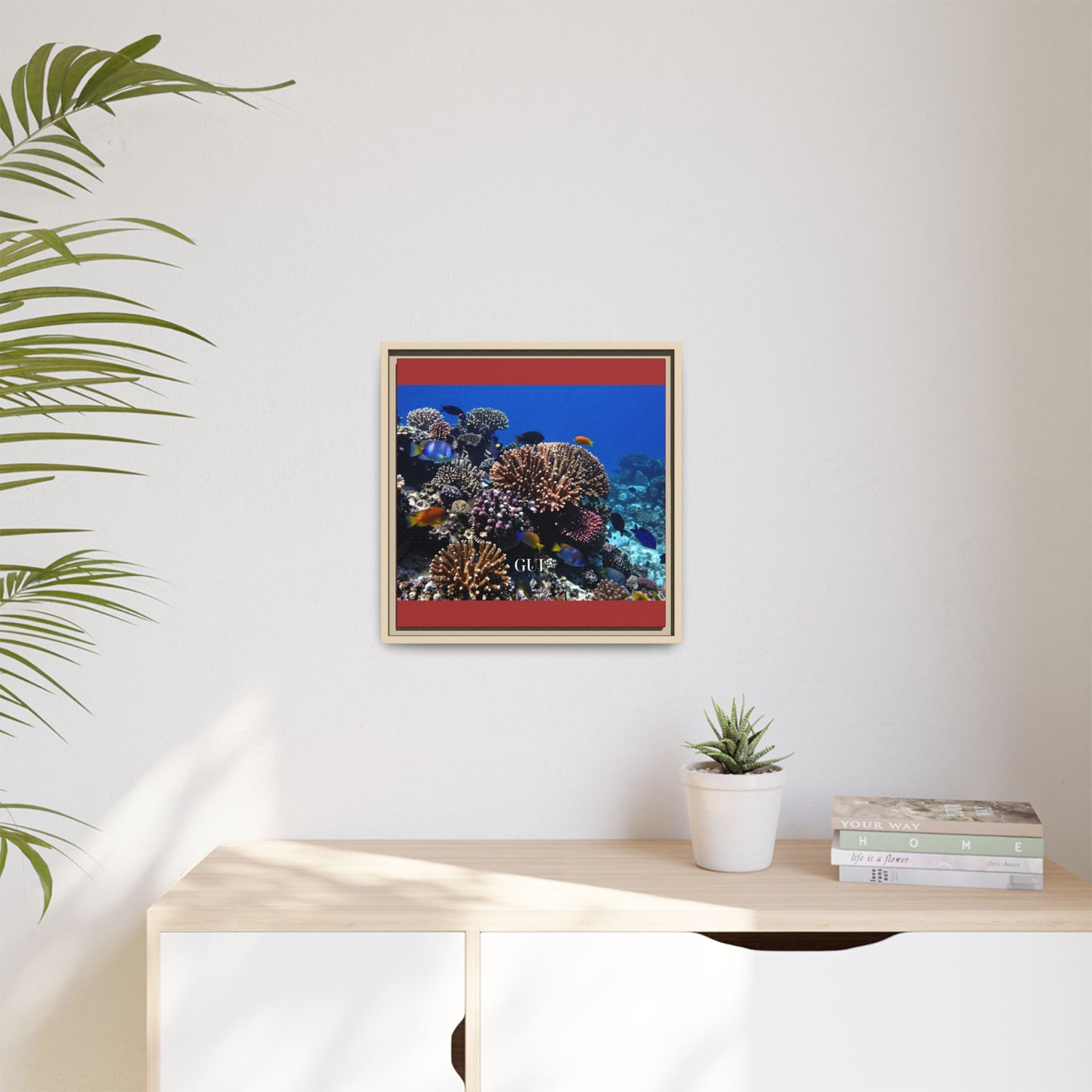 Framed Coral Reef Matte Canvas Wall Art — Tropical Ocean Photography Print