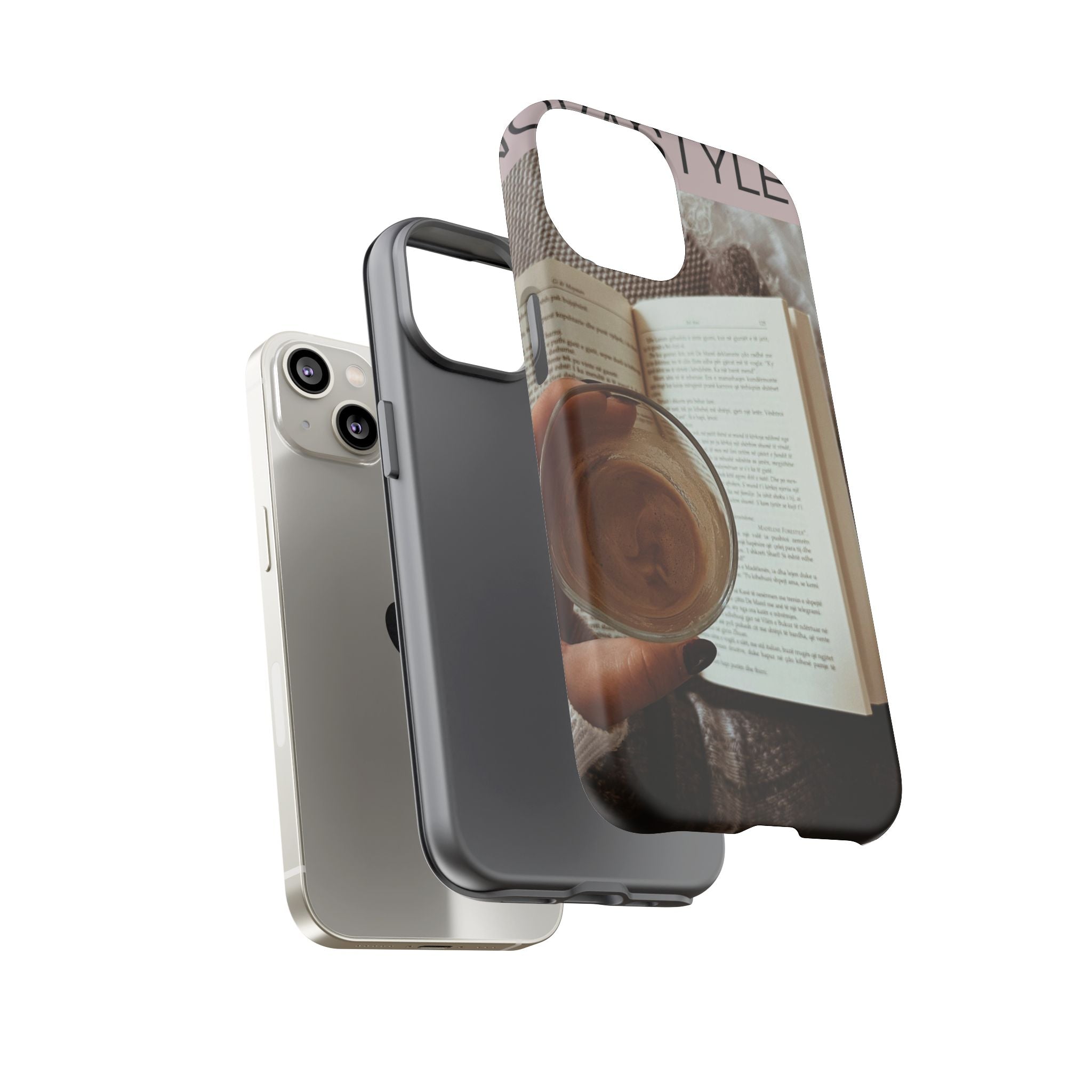 Cozy Reading Phone Case — Coffee &amp; Book Protective Cover
