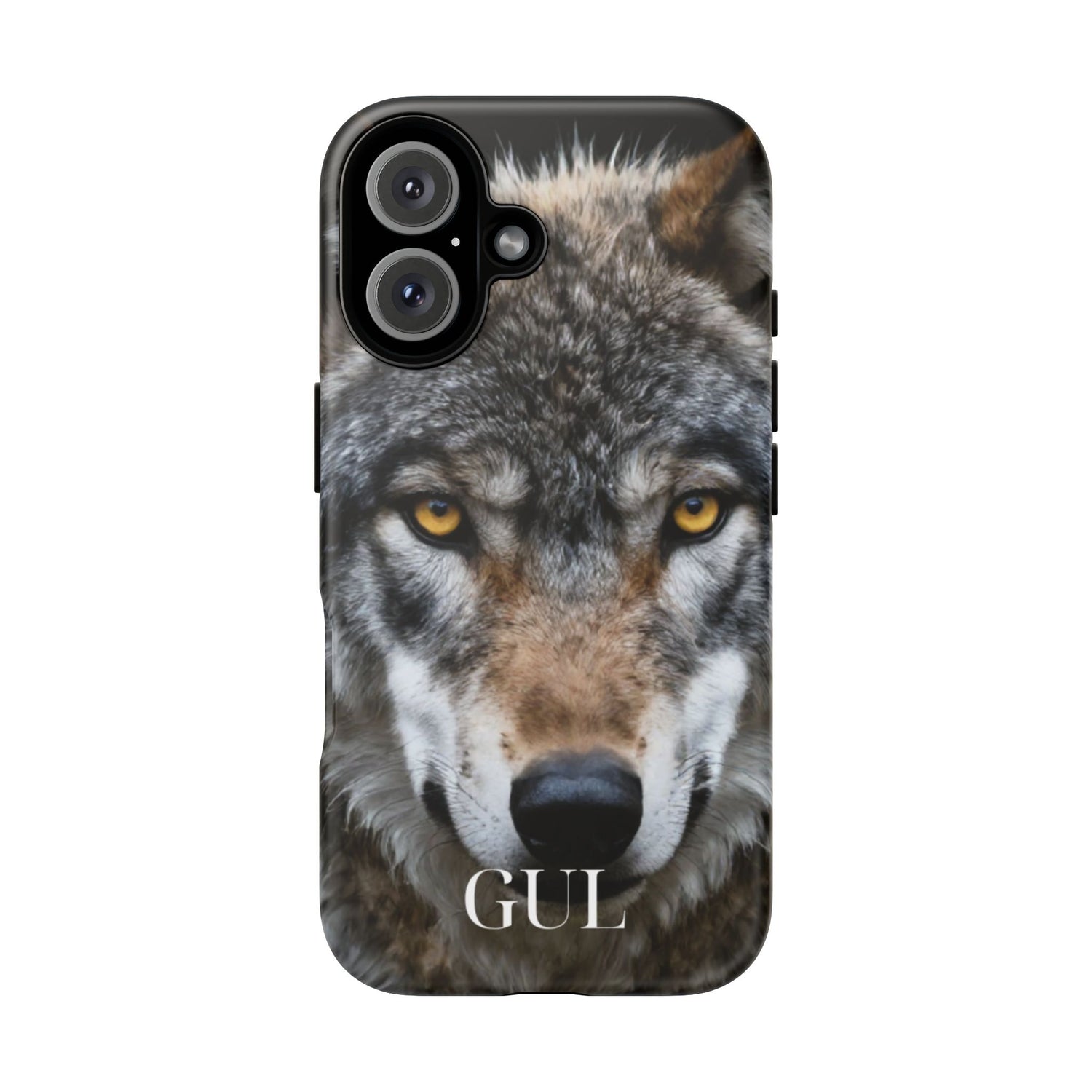 Wolf Eyes Phone Case — Fierce Wildlife iPhone Protective Case with ‘GUL’ Text