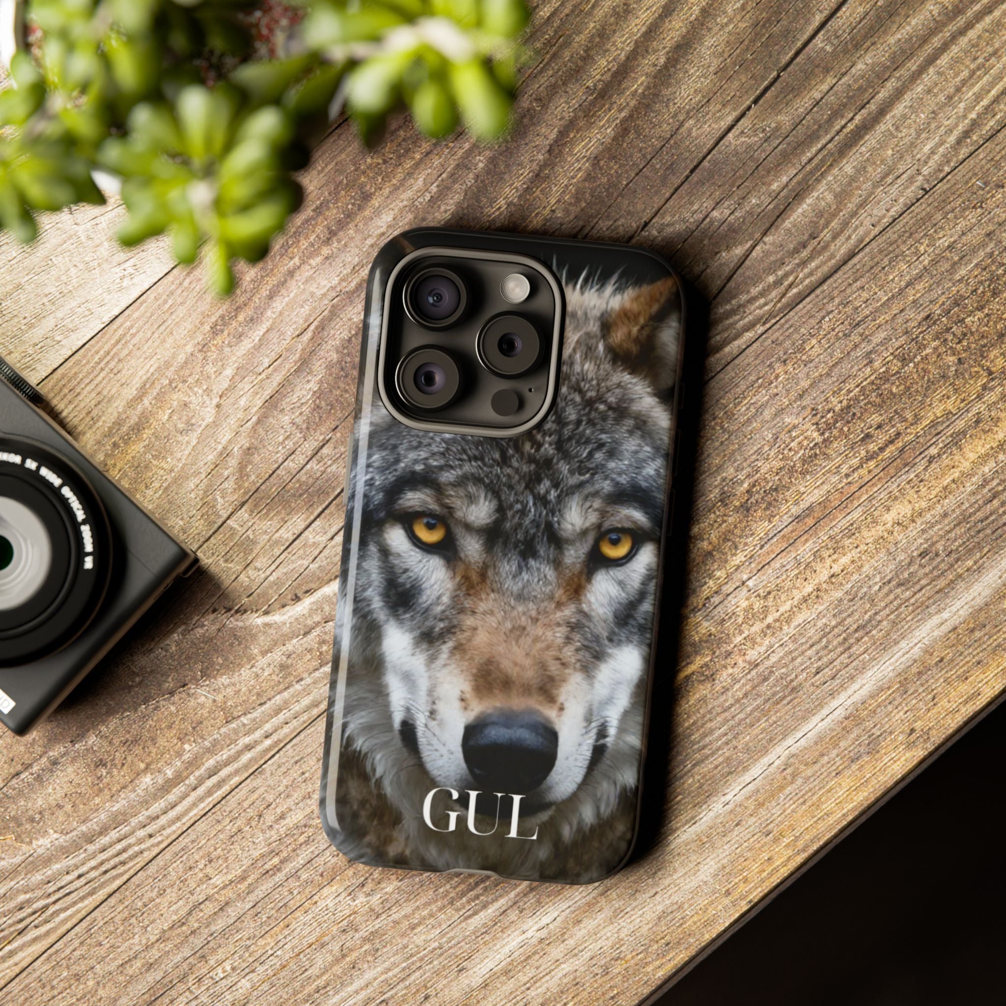 Wolf Eyes Phone Case — Fierce Wildlife iPhone Protective Case with ‘GUL’ Text