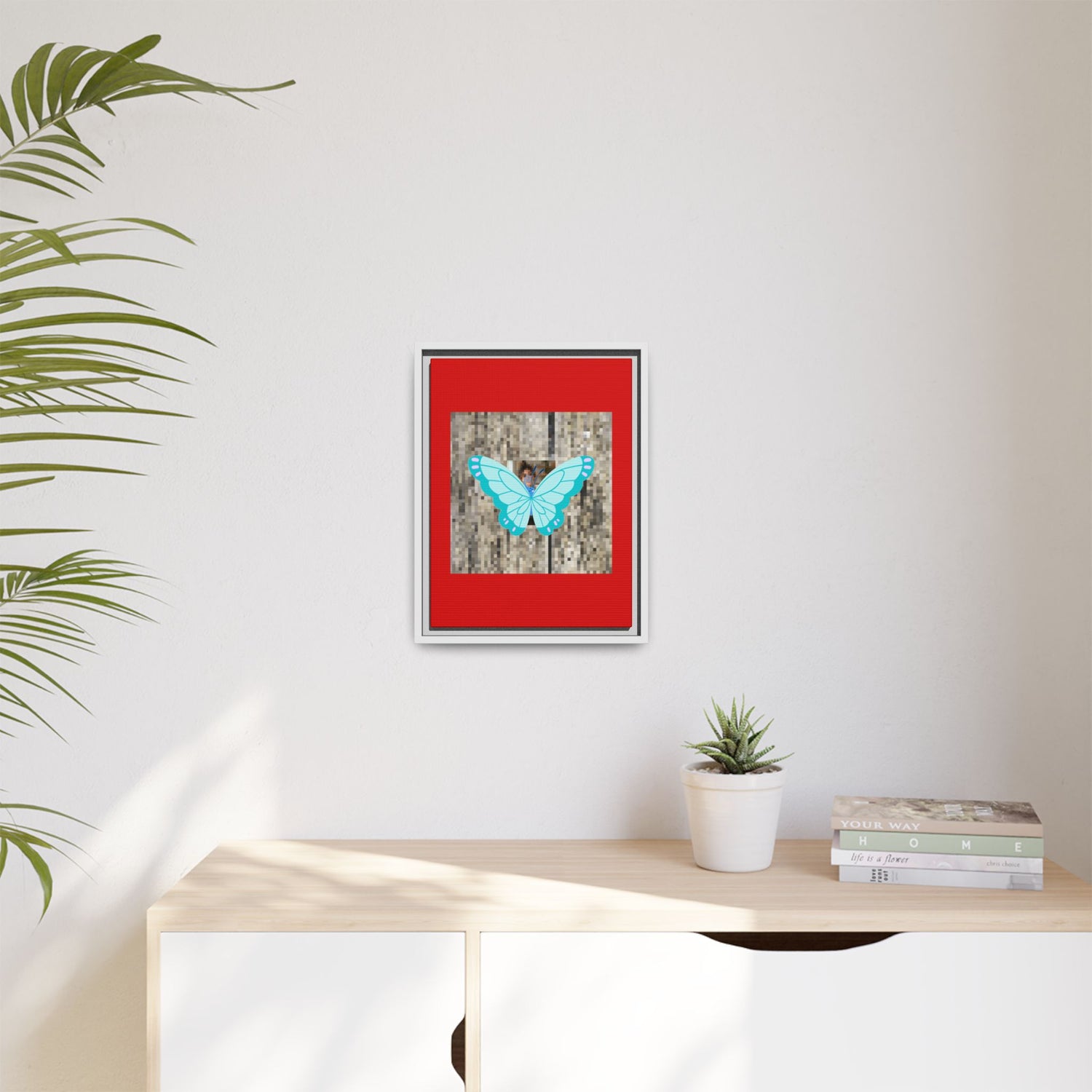 Blue Butterfly Framed Canvas Art – Matte Multi‑Color Wall Print