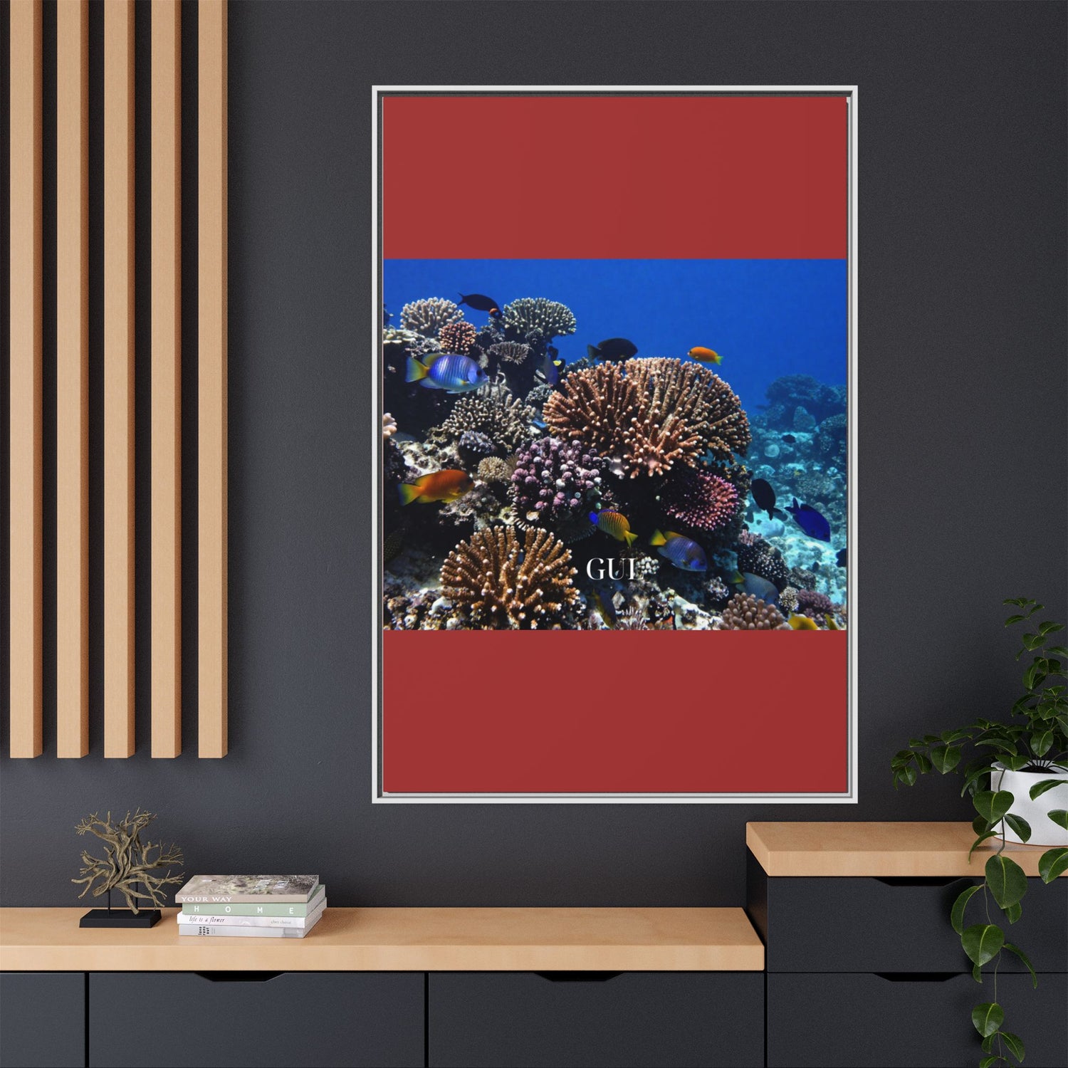 Framed Coral Reef Matte Canvas Wall Art — Tropical Ocean Photography Print