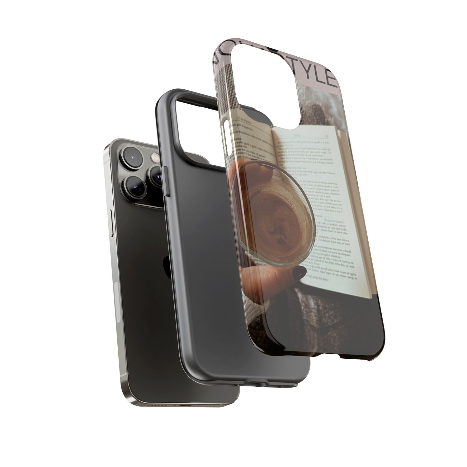 Cozy Reading Phone Case — Coffee &amp; Book Protective Cover