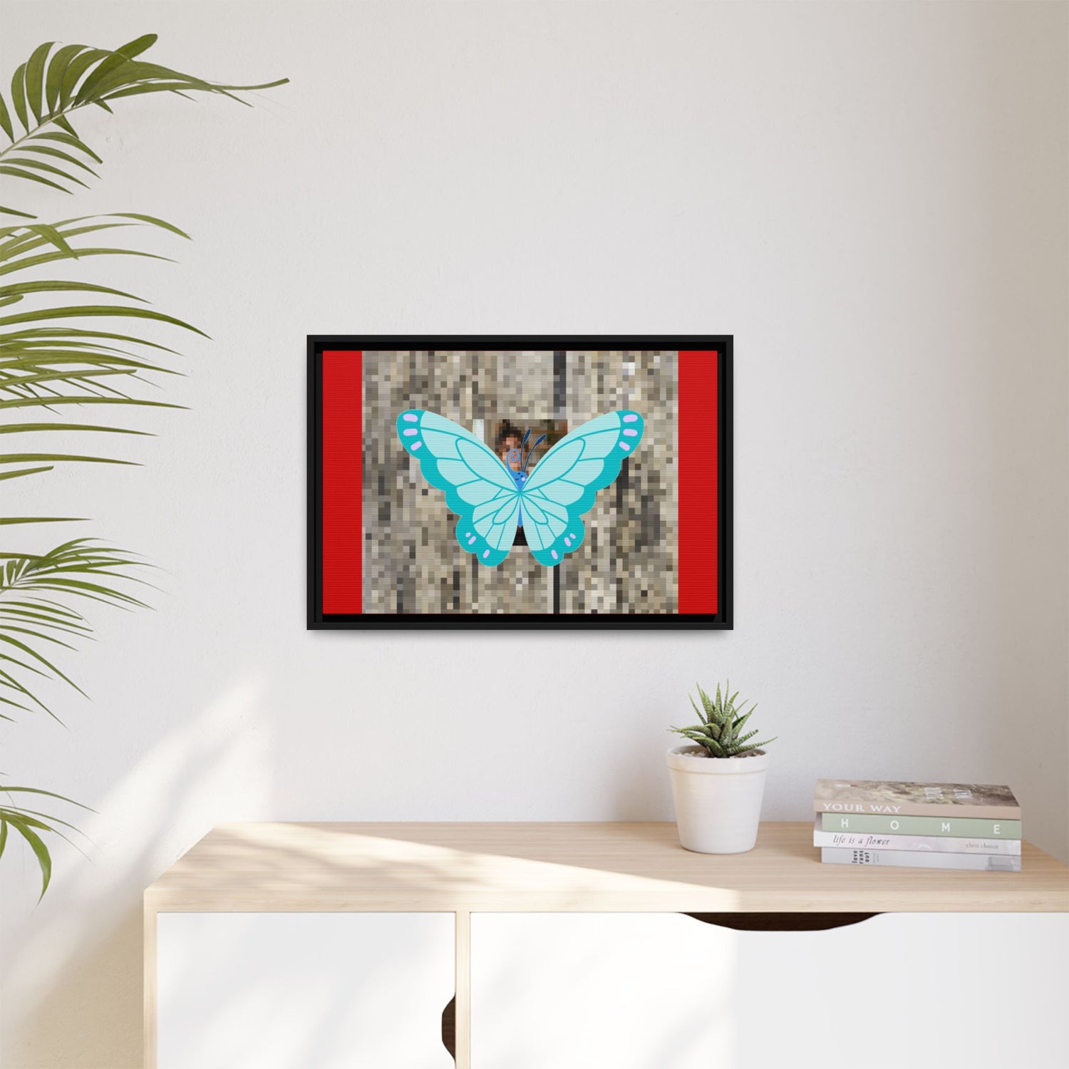 Blue Butterfly Framed Canvas Art – Matte Multi‑Color Wall Print