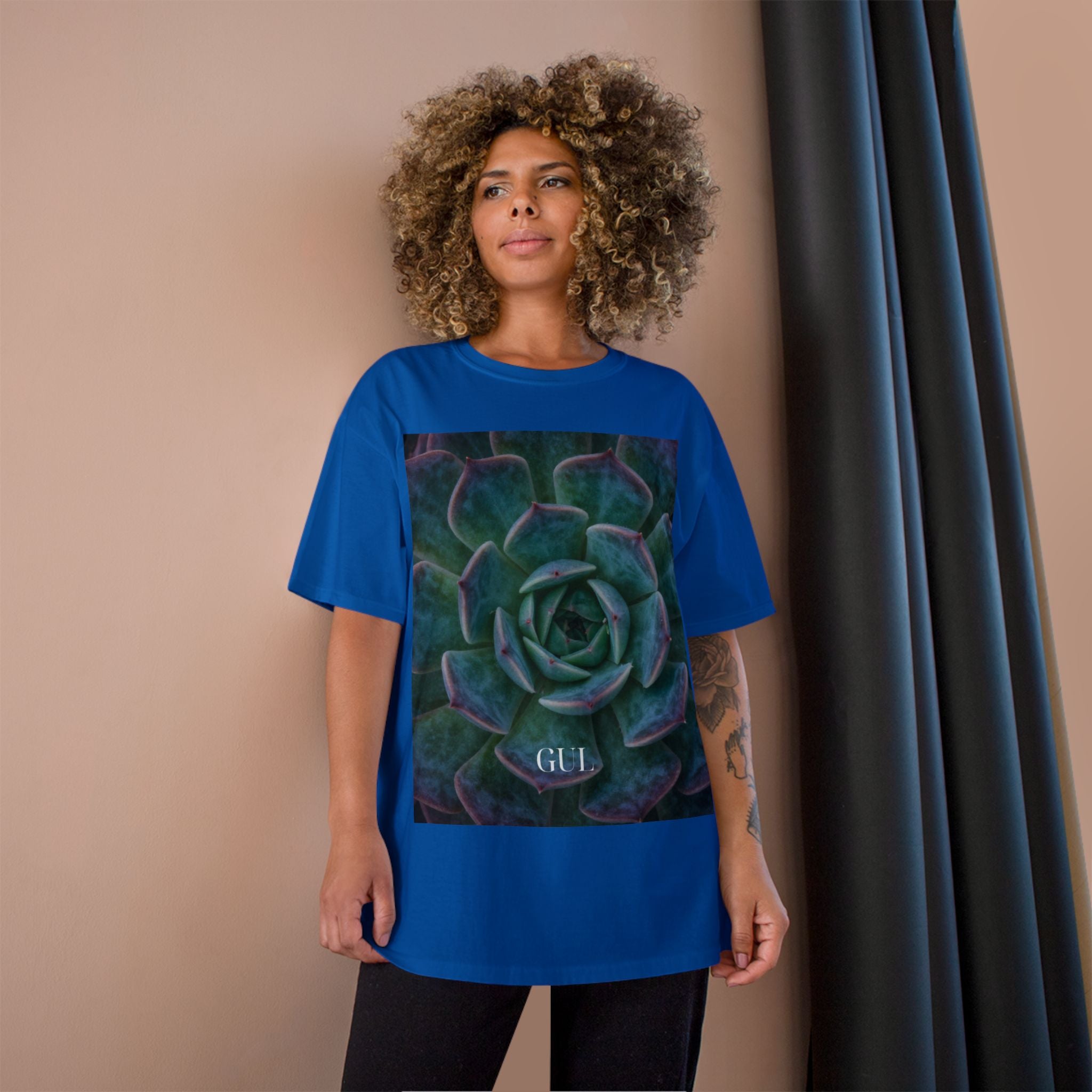 Champion Graphic T‑Shirt — Succulent &amp; Pyramid Photo Print Tee