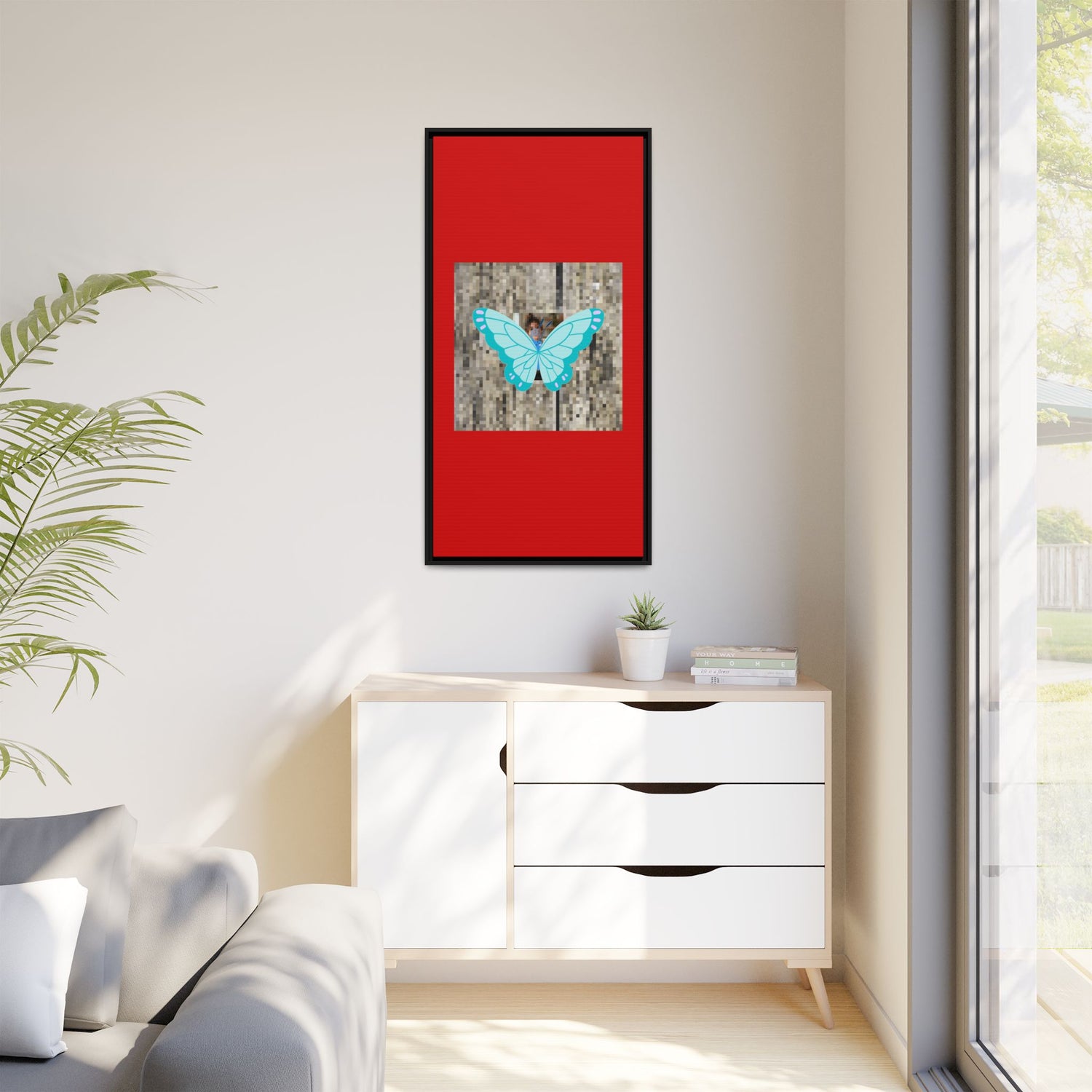 Blue Butterfly Framed Canvas Art – Matte Multi‑Color Wall Print