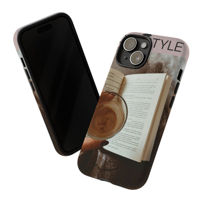 Cozy Reading Phone Case — Coffee &amp; Book Protective Cover