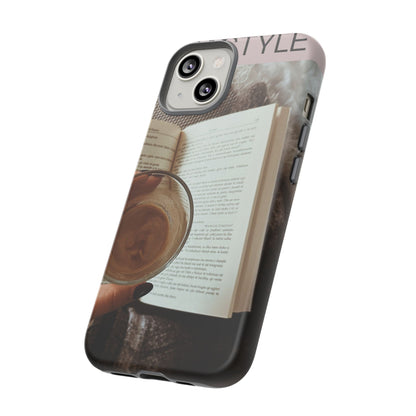 Cozy Reading Phone Case — Coffee &amp; Book Protective Cover