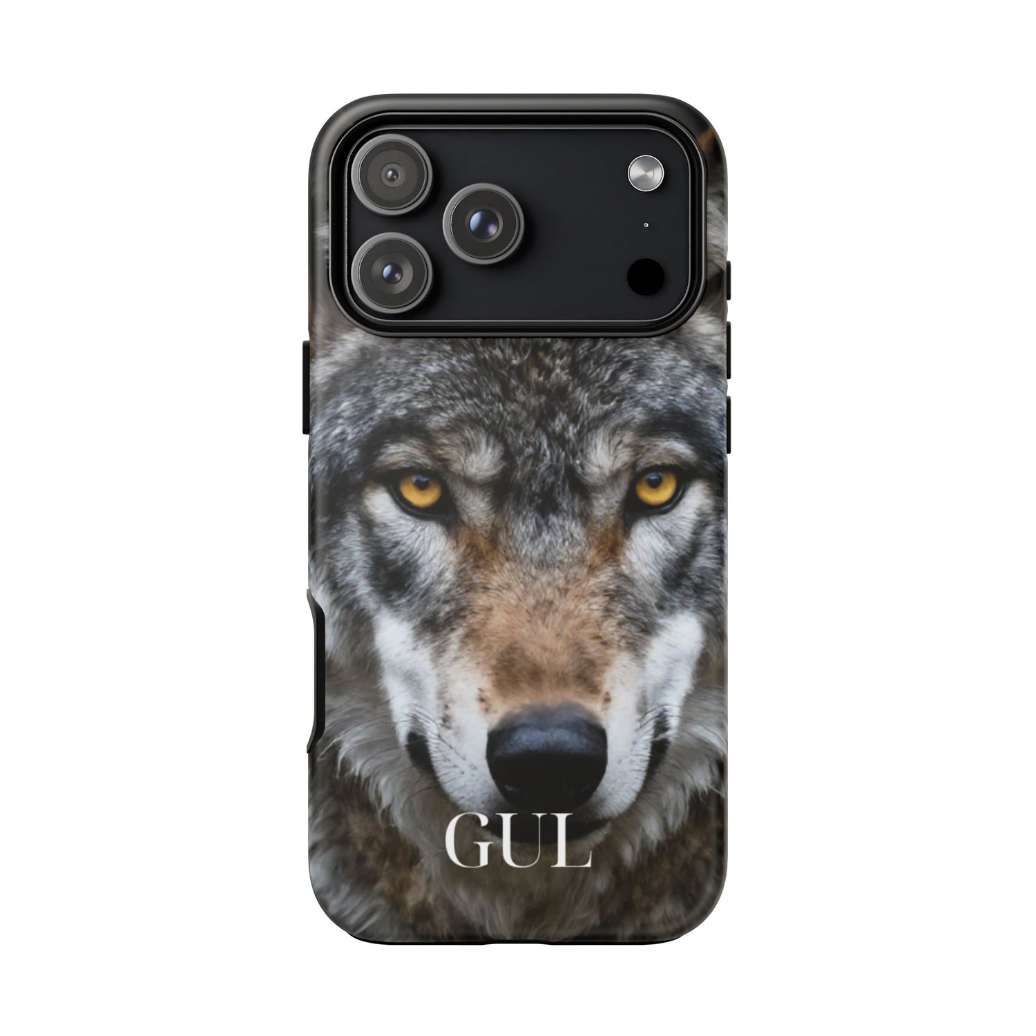 Wolf Eyes Phone Case — Fierce Wildlife iPhone Protective Case with ‘GUL’ Text