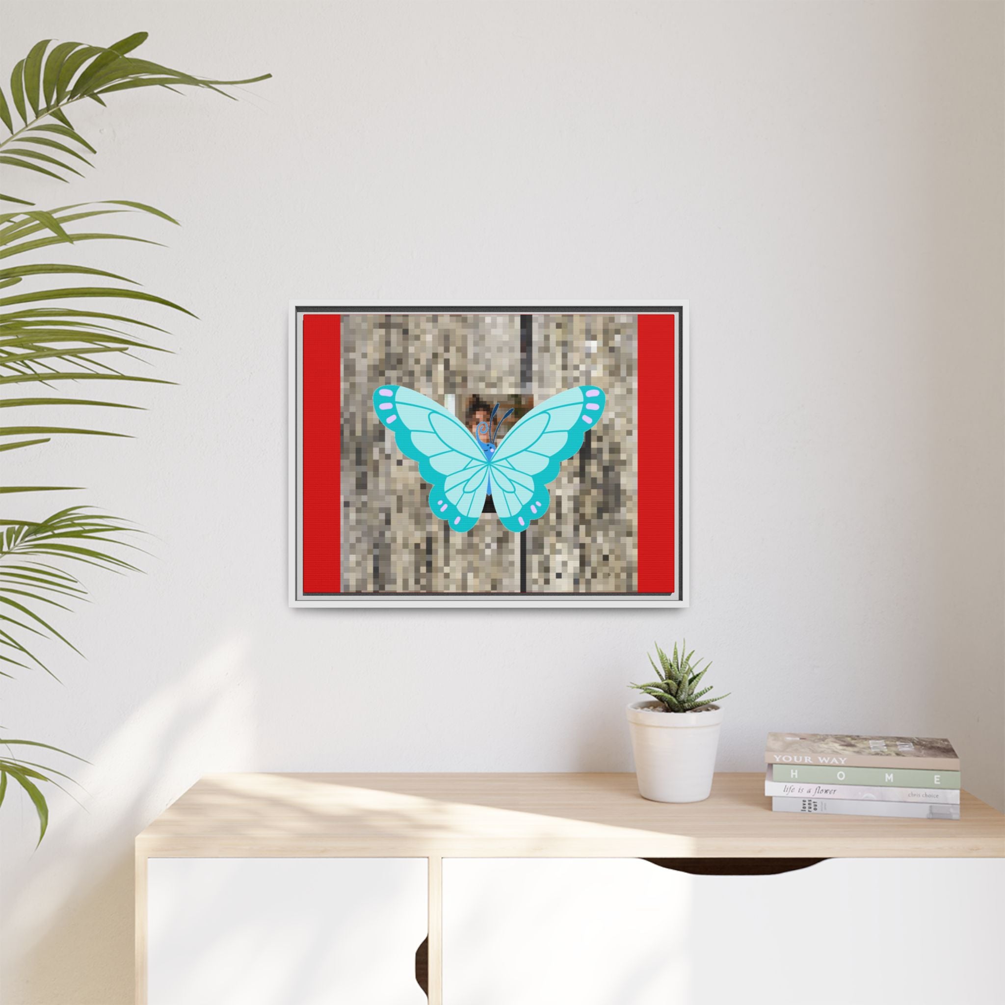 Blue Butterfly Framed Canvas Art – Matte Multi‑Color Wall Print