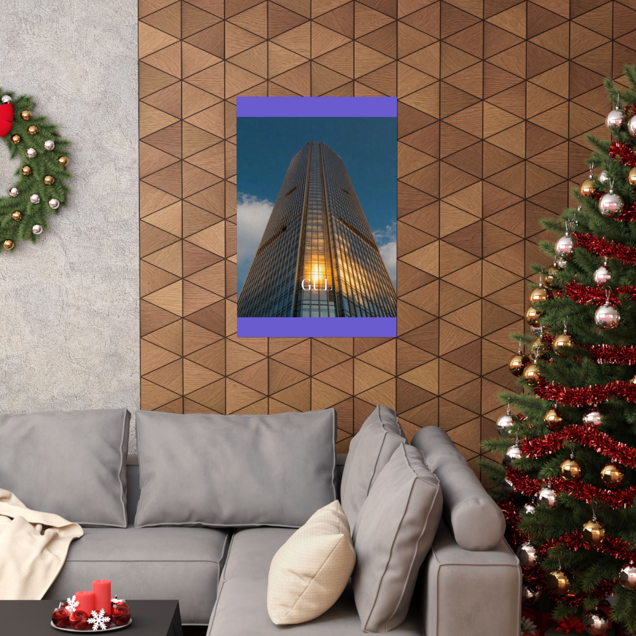 Skyscraper Sunset Matte Vertical Poster — Modern Architectural Wall Art ("GLL" Accent)